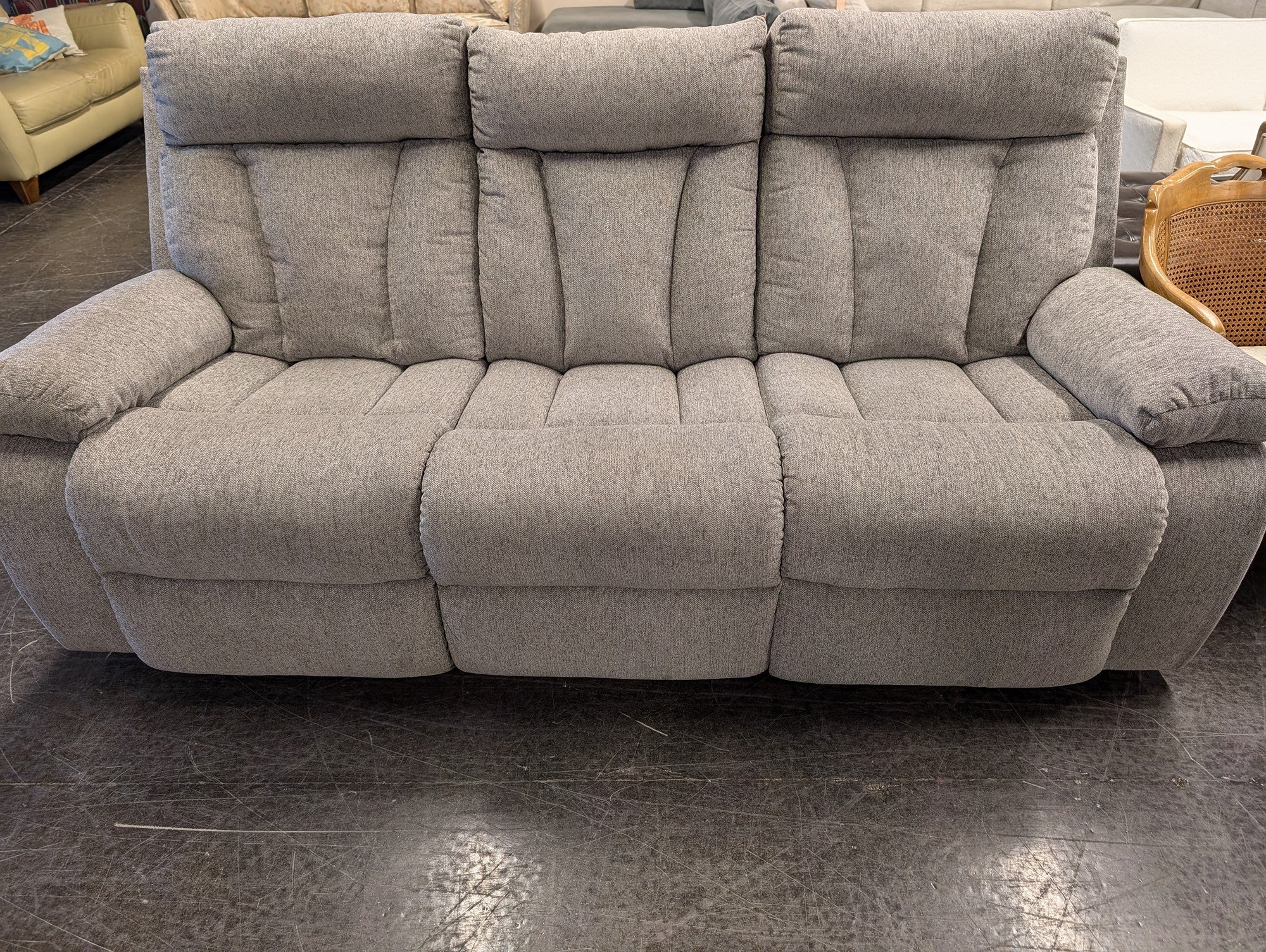 Grey Fabric Triple Recliner Sofa