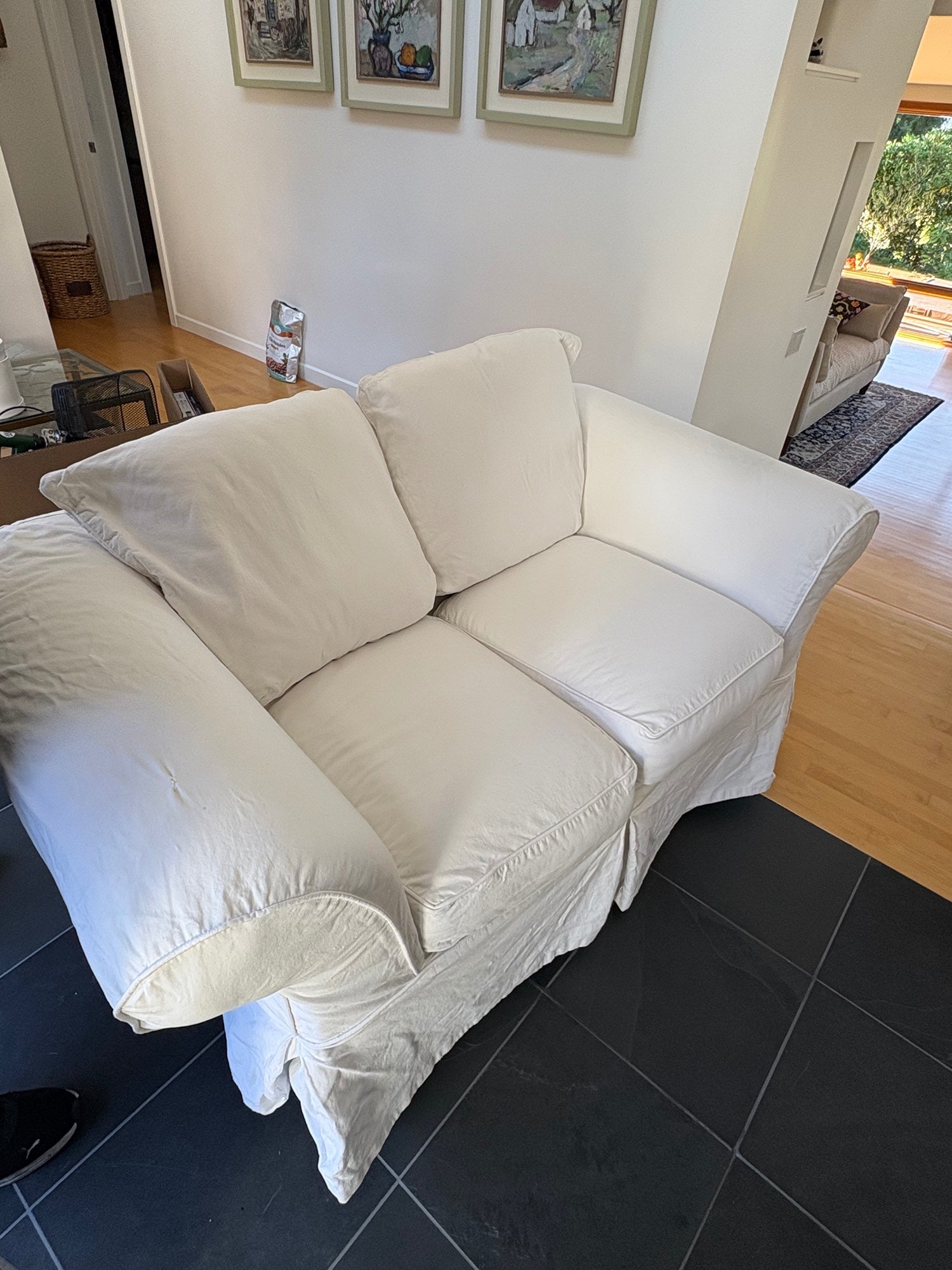 Comfortable IKEA White Slipcover Two-Seater Sofa