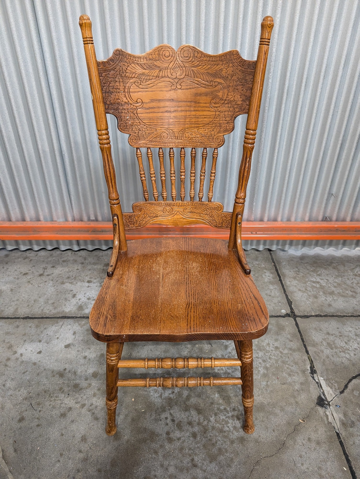 Vintage Oak Pressed Back Dining Side Chair