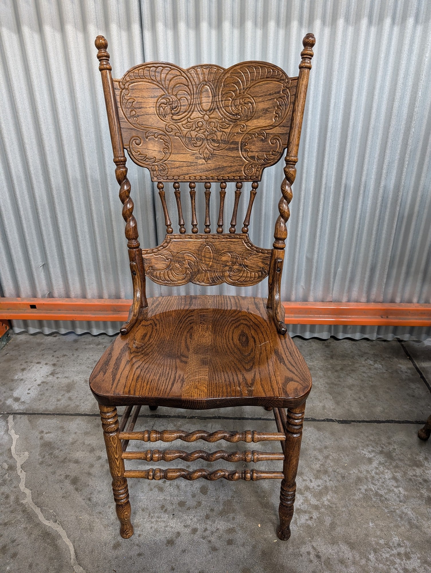 Set of Four H. W. Hullis & Sons Inc. Carved Oak Barley Twist Dining Chair