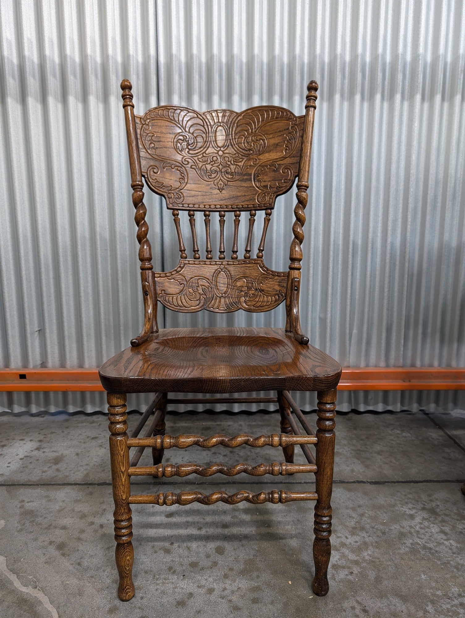 Set of Four H. W. Hullis & Sons Inc. Carved Oak Barley Twist Dining Chair