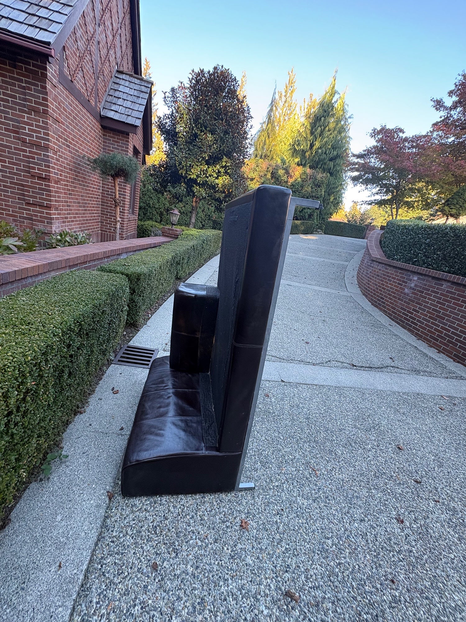 Contemporary Dark Upholstered Sofa Bench with Angled Back