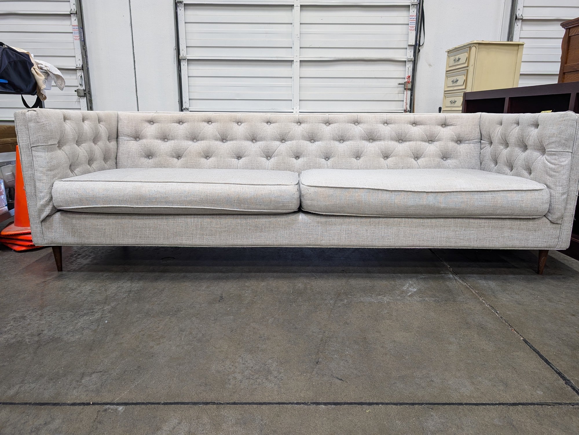 Light Grey Tufted Mid-Century Modern Inspired Sofa