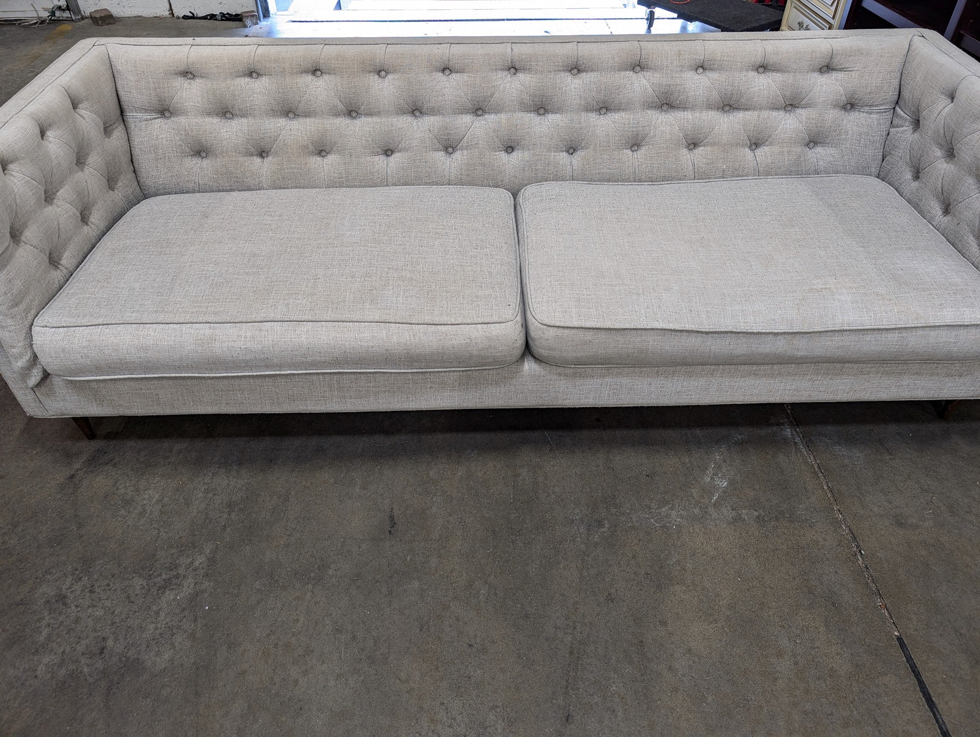 Light Grey Tufted Mid-Century Modern Inspired Sofa