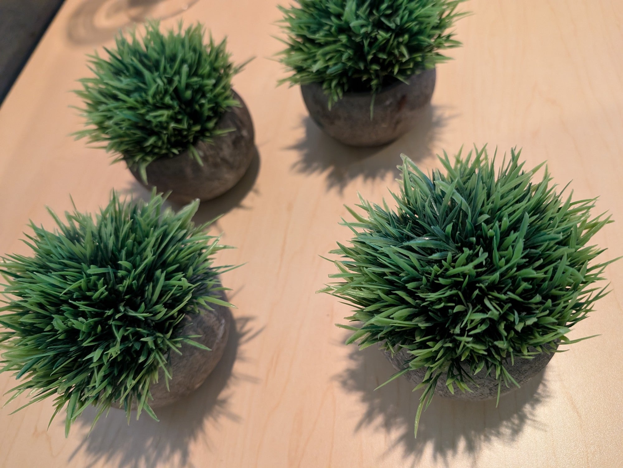 Set of Four Miniature Faux Grass Potted Plants