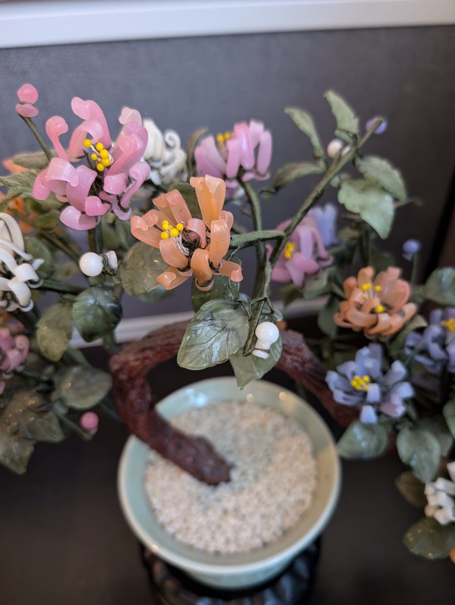 Vibrant Glass Floral Bonsai Tree Sculpture Potted Display