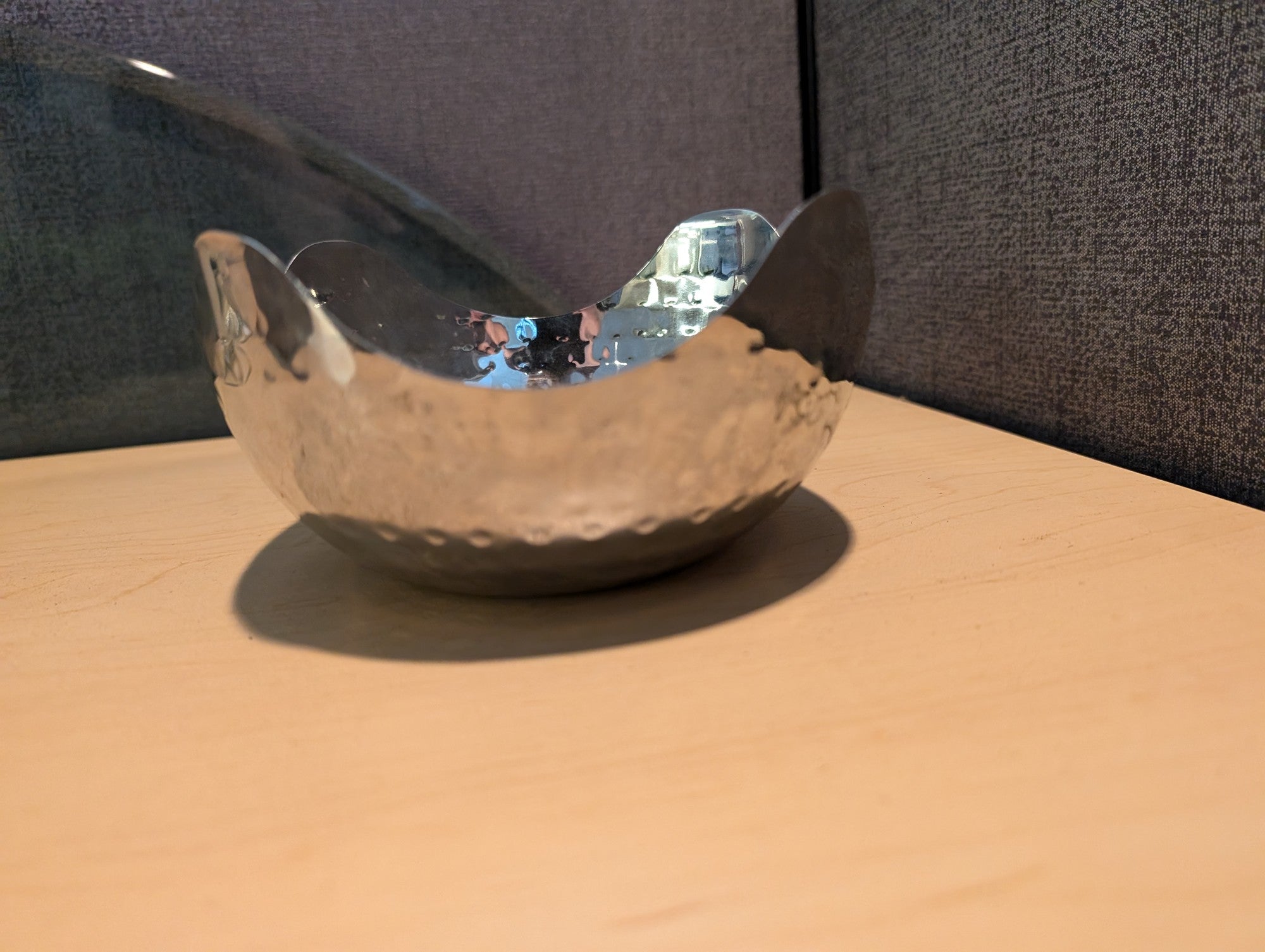 Textured Silver-Tone Metal Wavy Rim Bowl