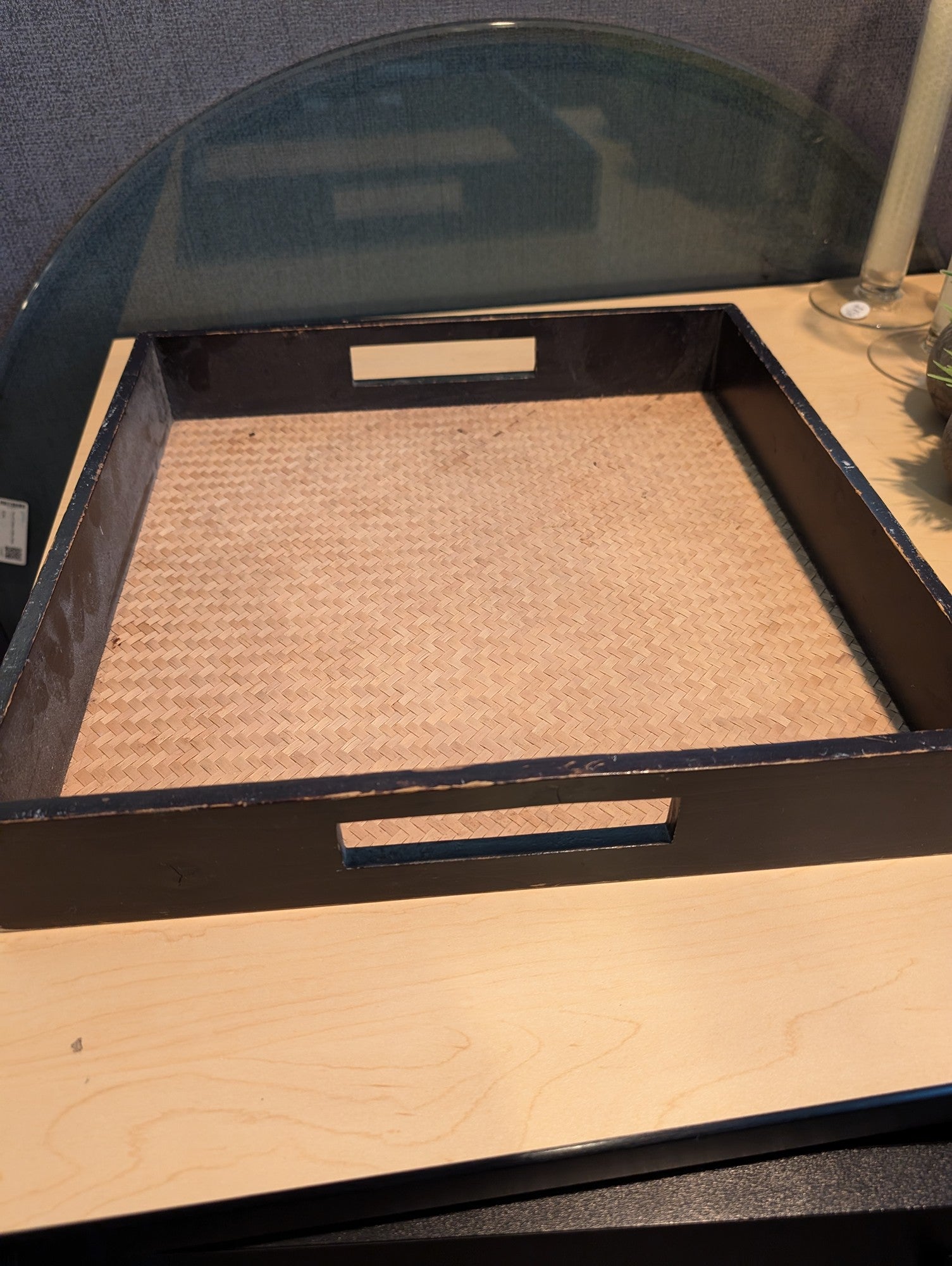 Crate & Barrel Dark Wood Woven Square Serving Tray