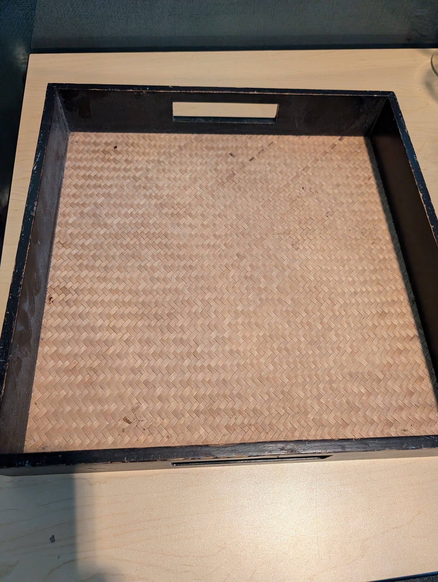 Crate & Barrel Dark Wood Woven Square Serving Tray