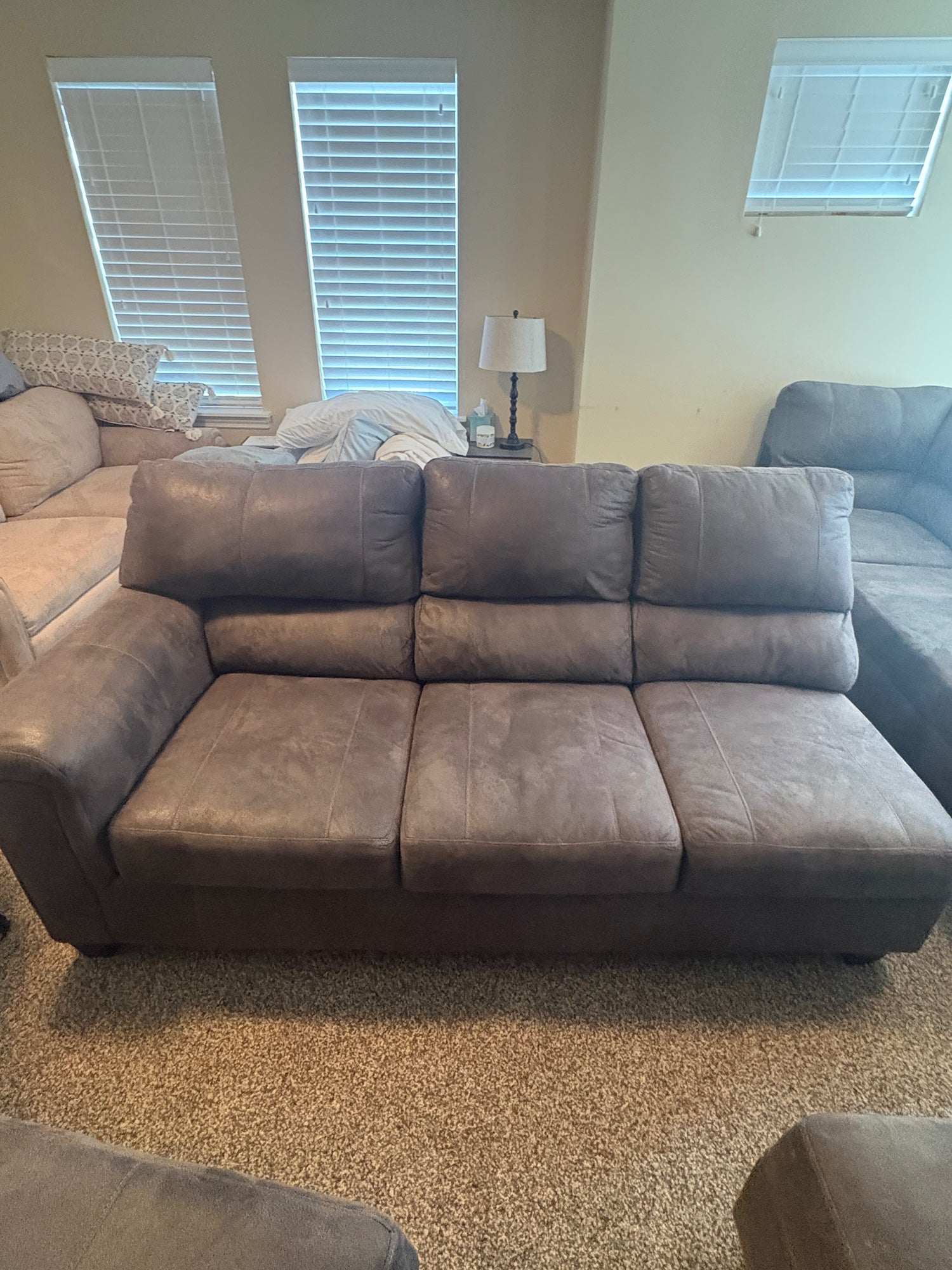Spacious Taupe Sectional Sofa with Integrated Chaise