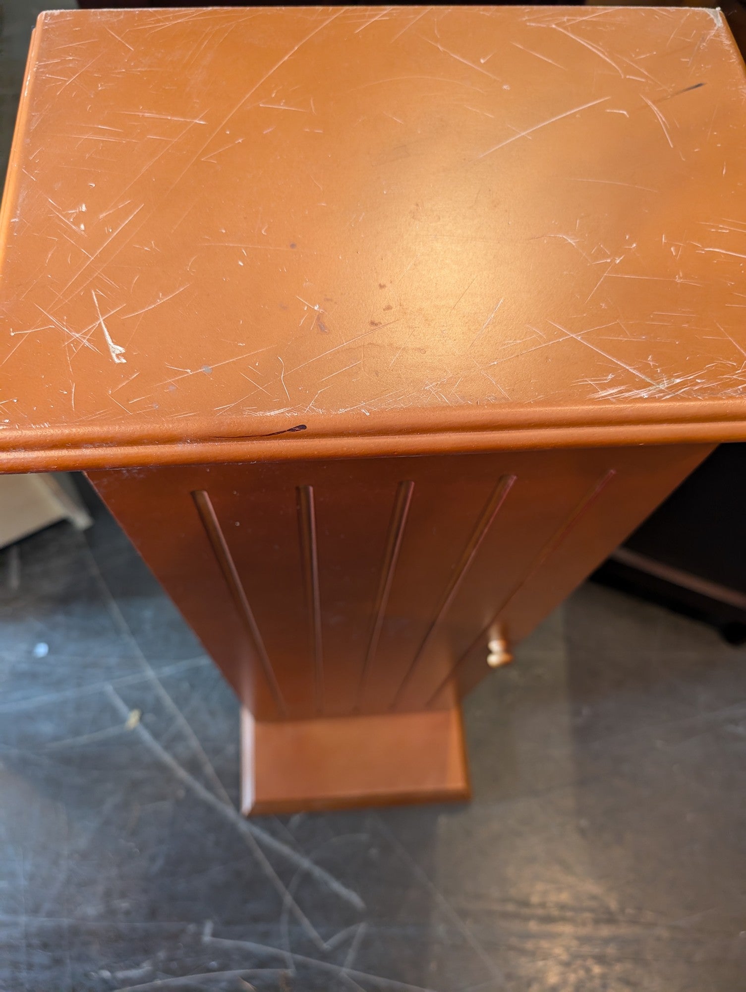 Slender Wooden Storage Cabinet with Grooved Door