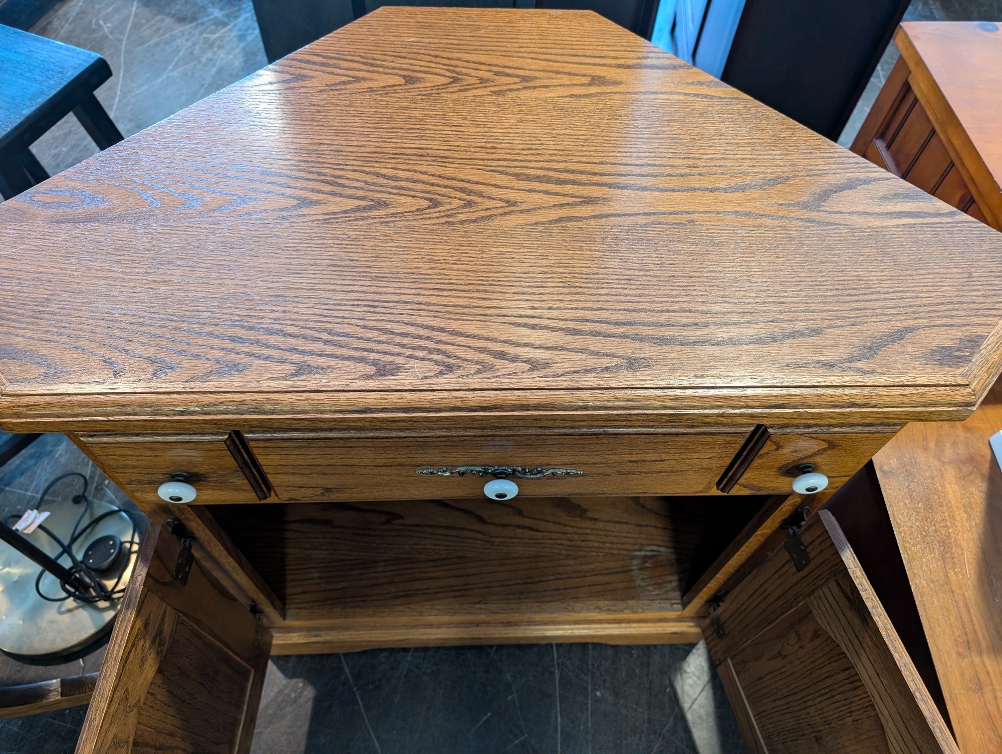 Solid Oak Wood Corner Storage Cabinet with Drawer