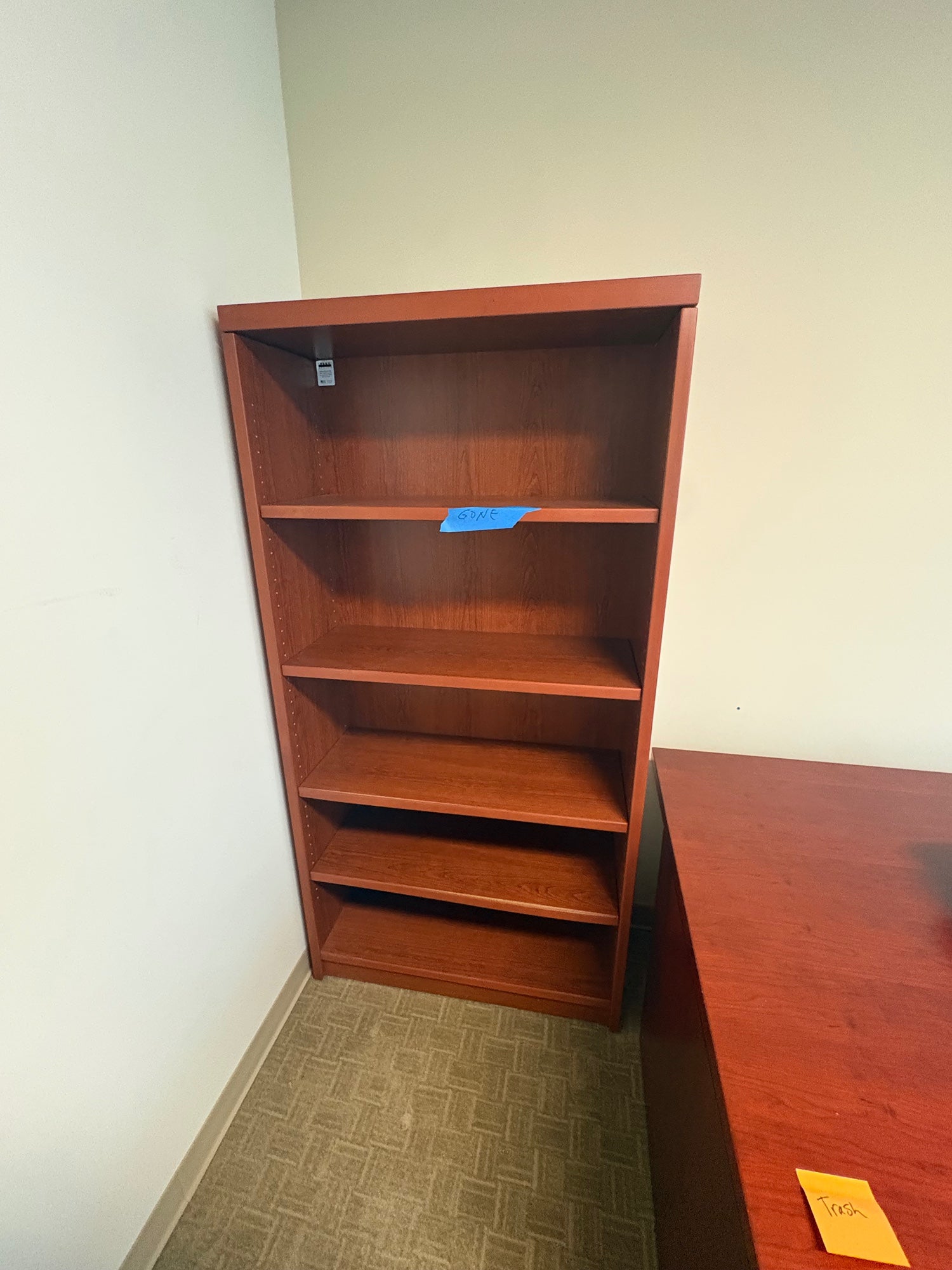 Warehouse Sale: Reddish-Brown Four-Shelf Bookcase with Adjustable Storage
