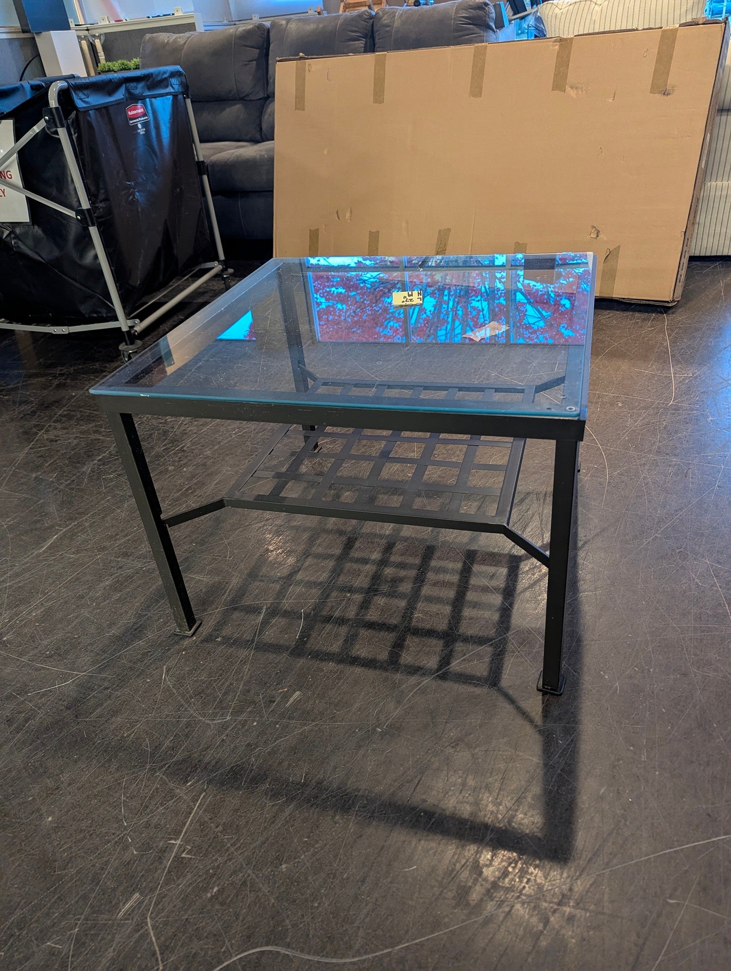 Modern Black Metal Frame Glass Top Square End Table