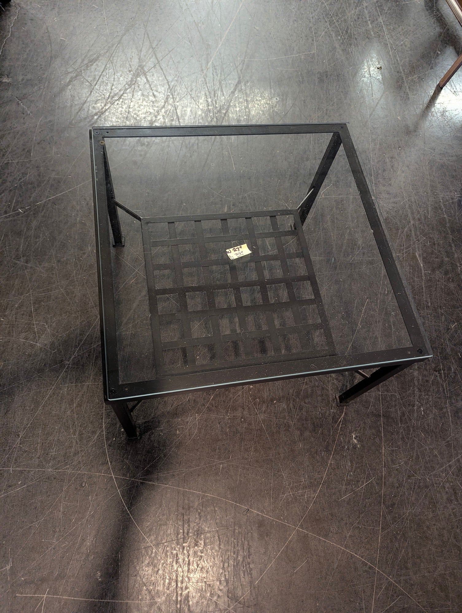 Modern Black Metal Frame Glass Top Square End Table