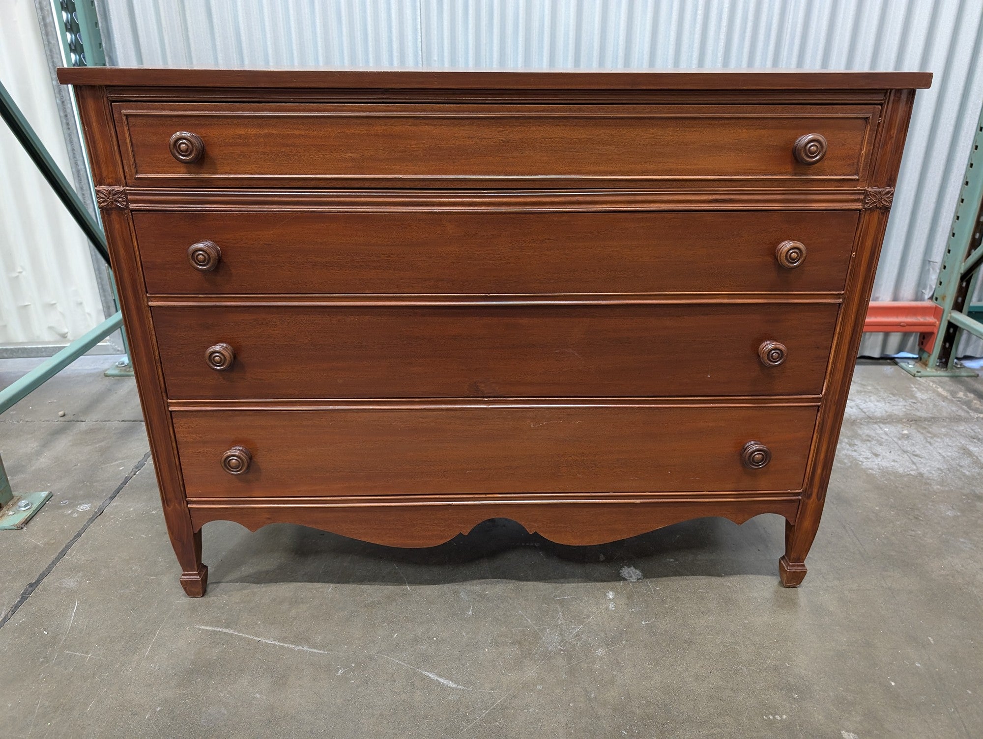 Dark Red Wood Four- Drawer Dresser
