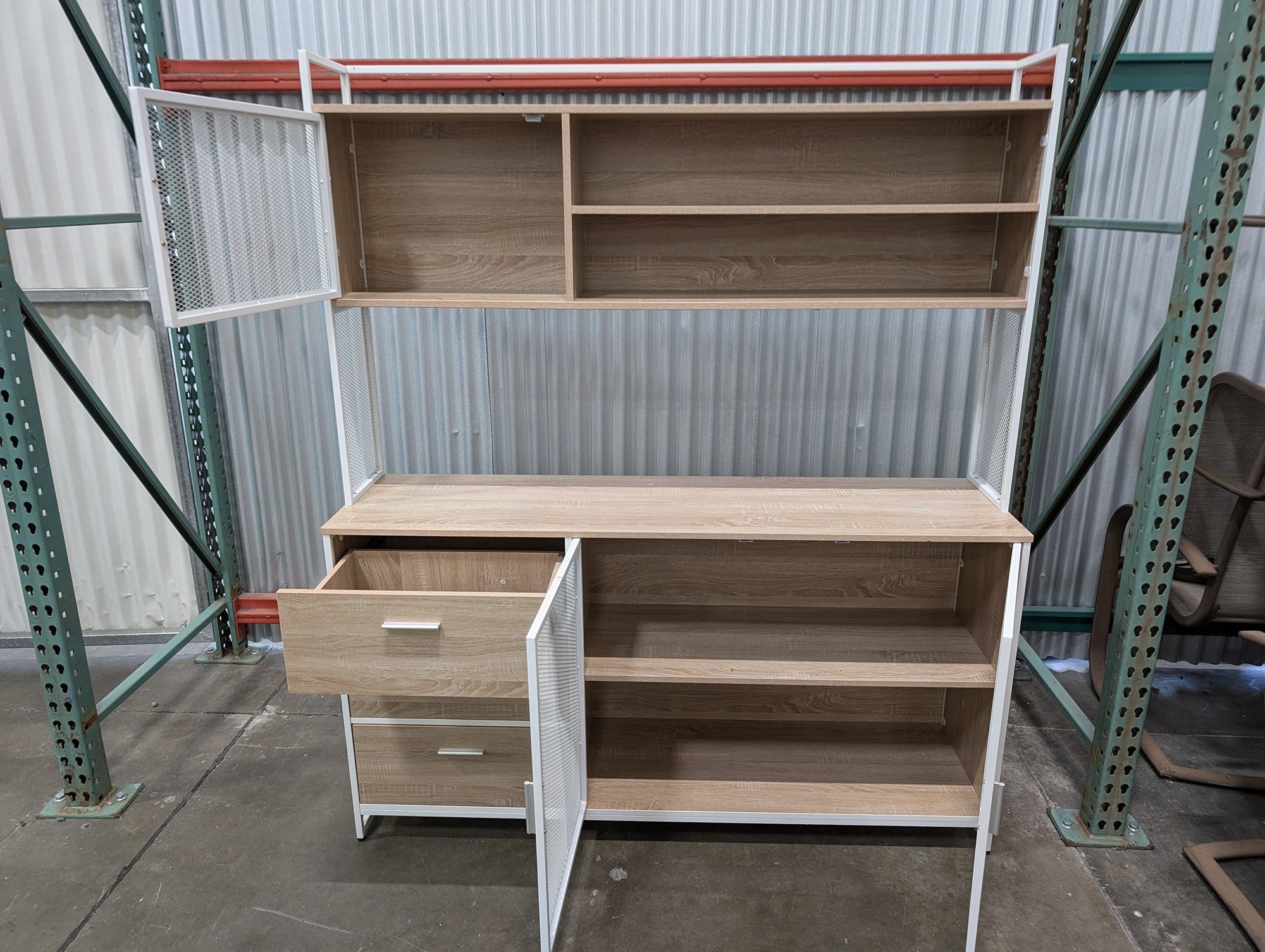 Wood and White Metal Storage cabinet