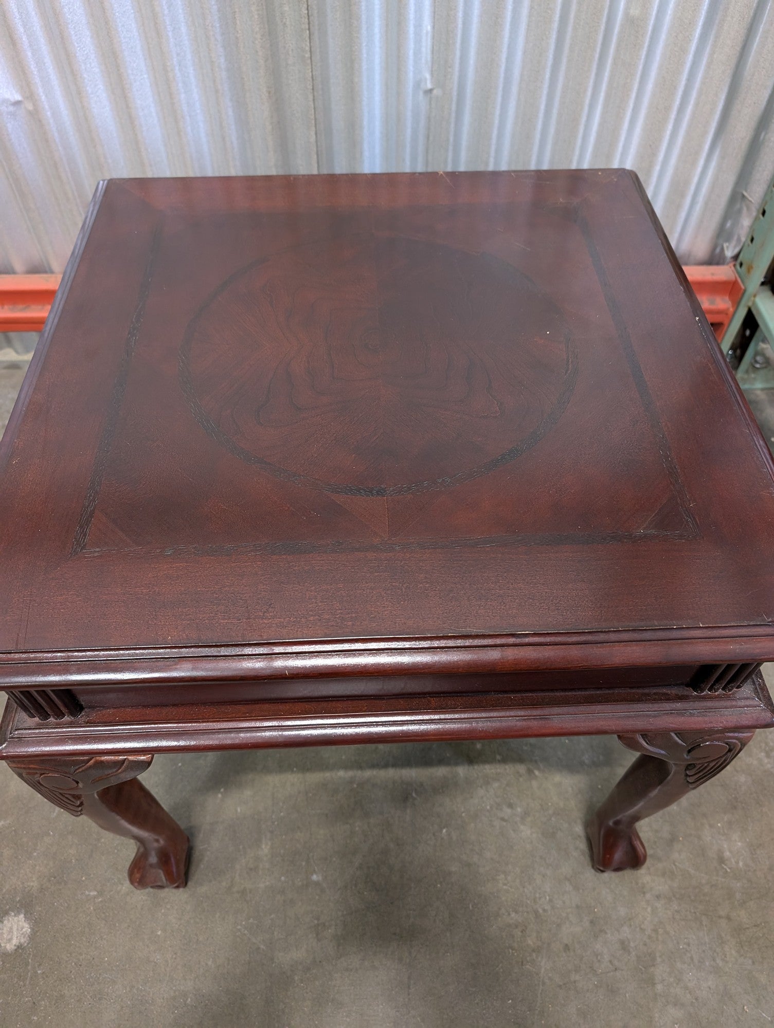 Classic Dark Wood Square Side Table with Carved Cabriole Legs
