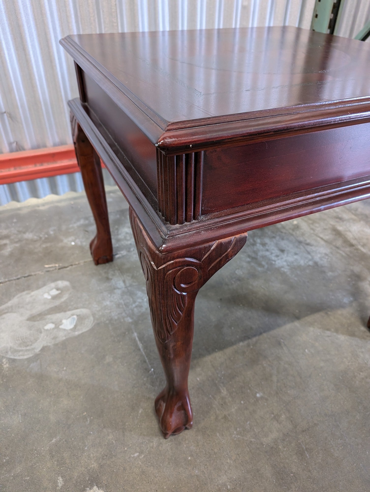 Classic Dark Wood Square Side Table with Carved Cabriole Legs