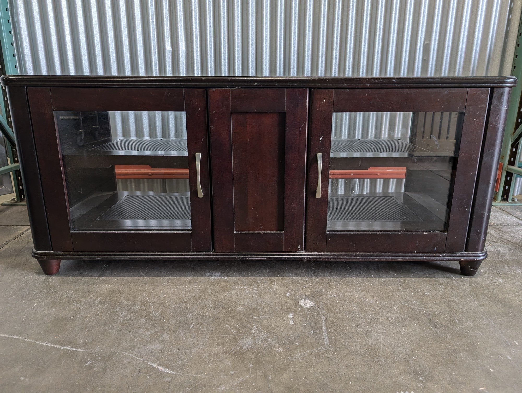 Dark Brown Wood Media Console with Glass Doors