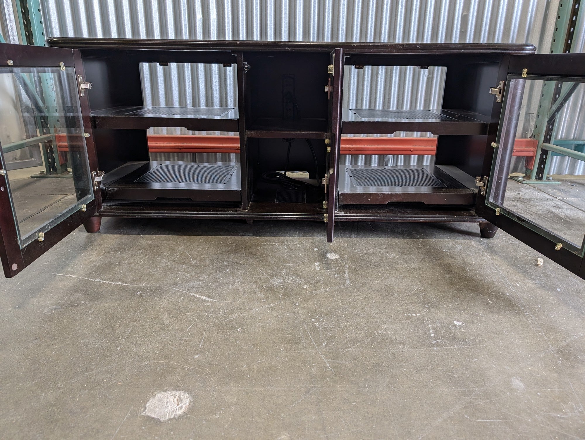 Dark Brown Wood Media Console with Glass Doors