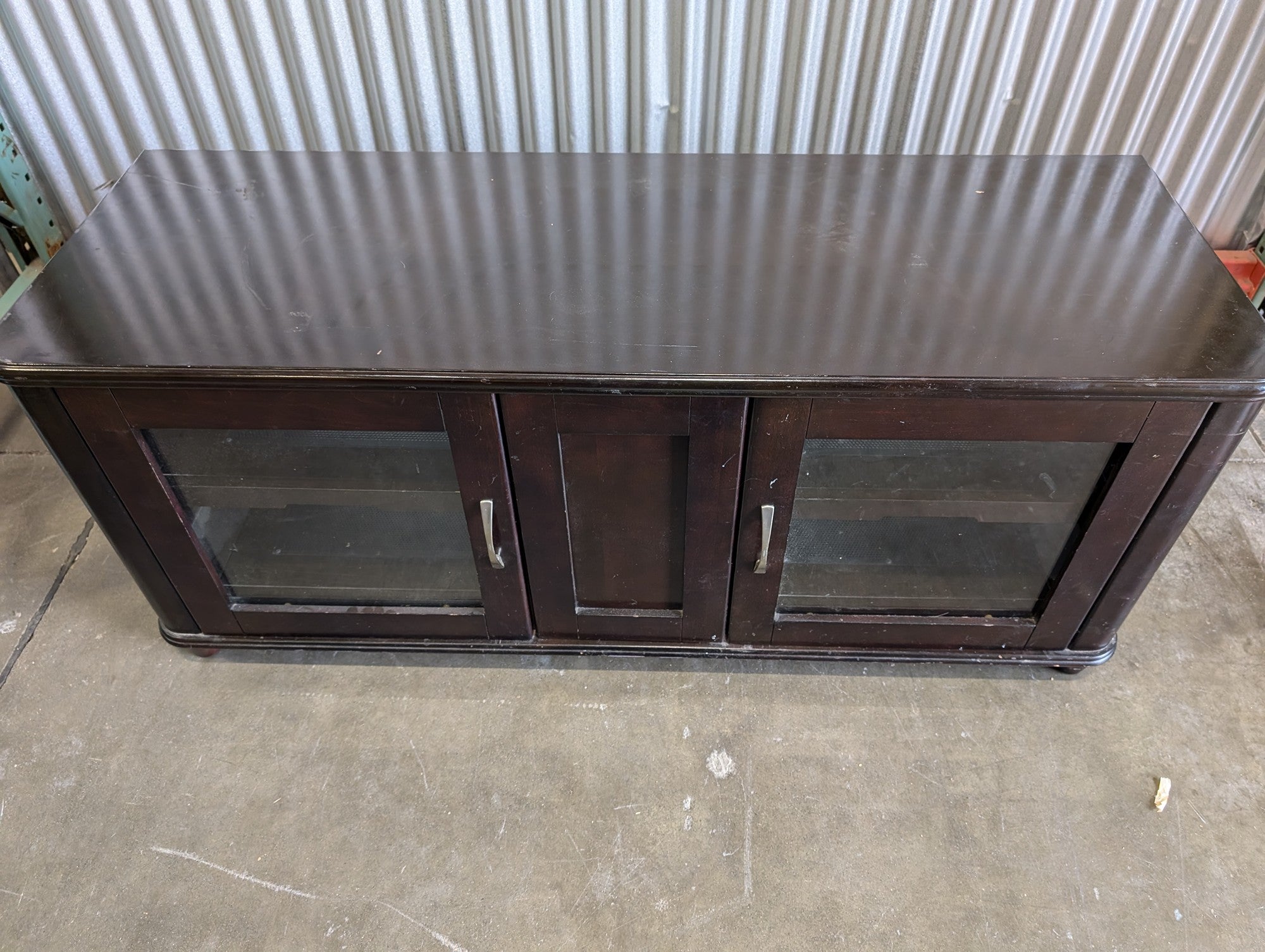 Dark Brown Wood Media Console with Glass Doors