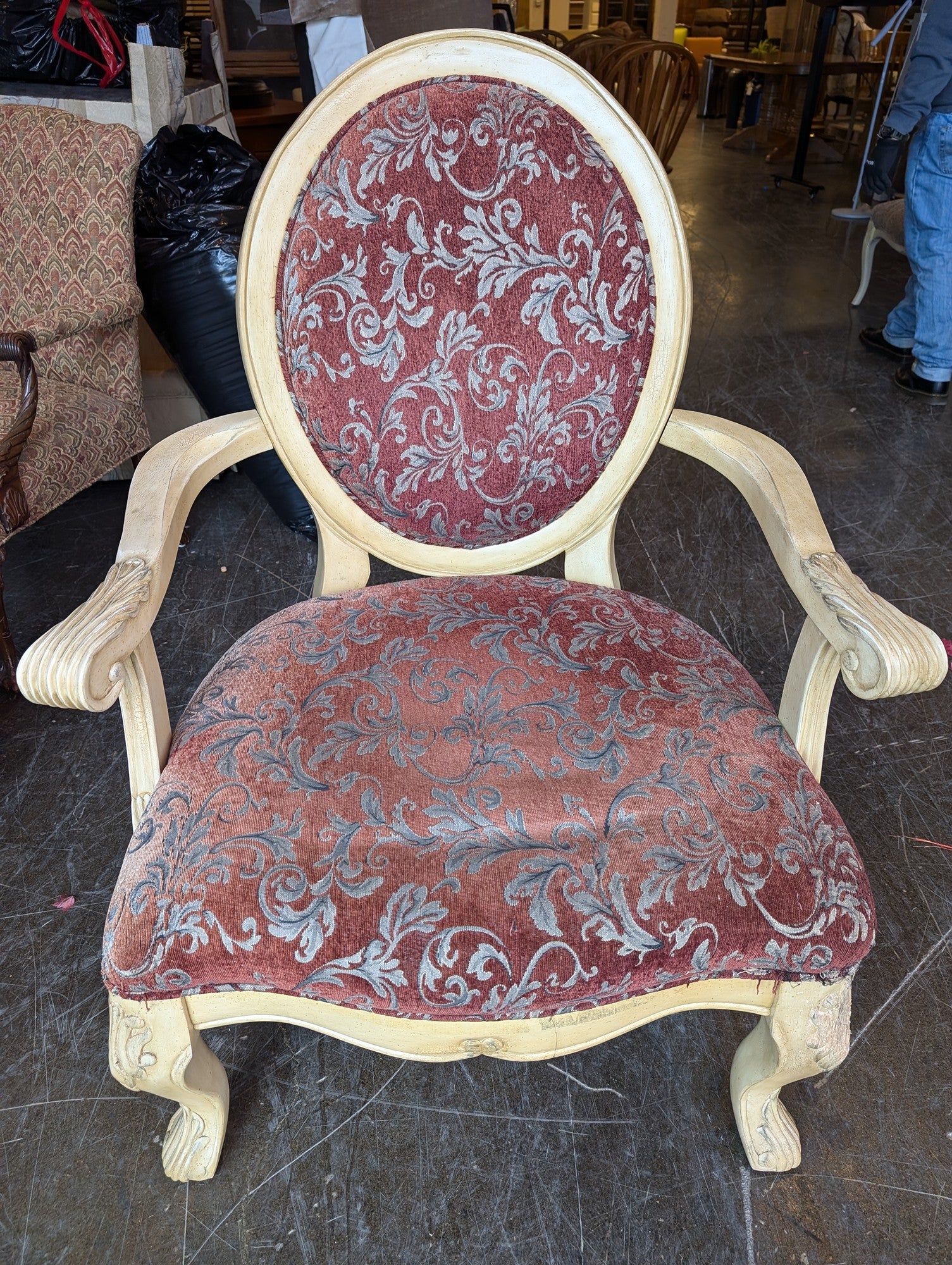 Ornate French Provincial Style Upholstered Armchair