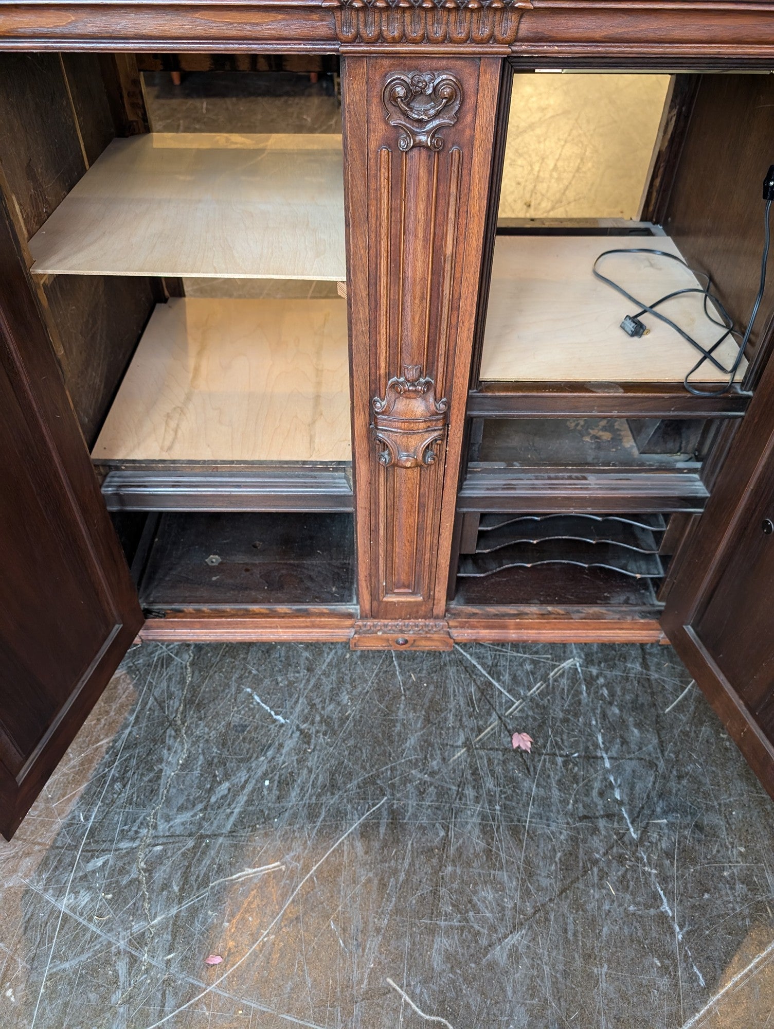 Ornate Carved Wood Sideboard Cabinet with Inlaid Panels
