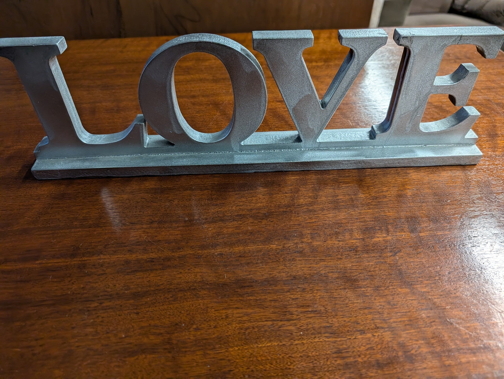 Freestanding Silver Tone Metal LOVE Tabletop Decor Sign