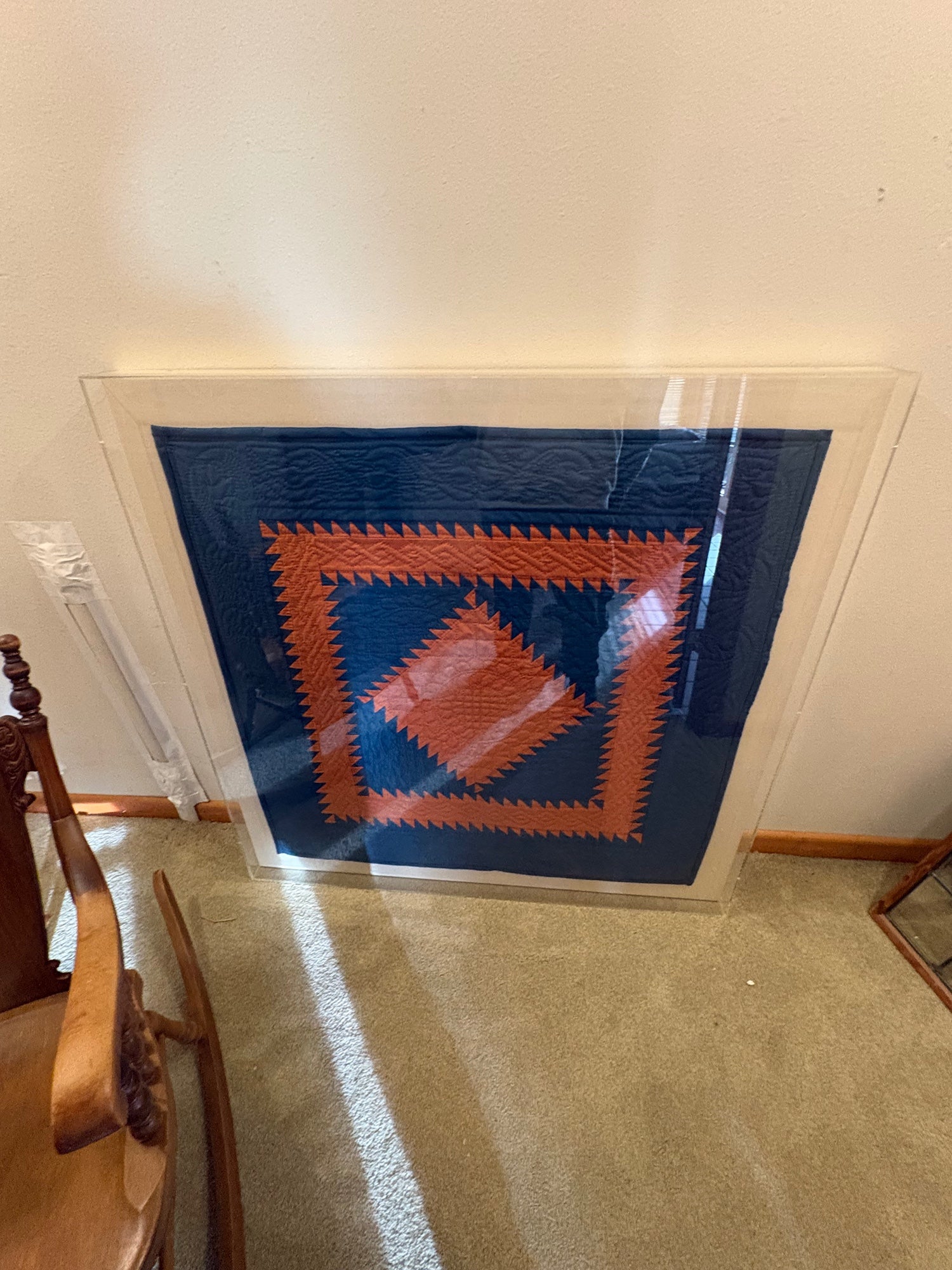 Vibrant Geometric Quilted Wall Art in Clear Frame