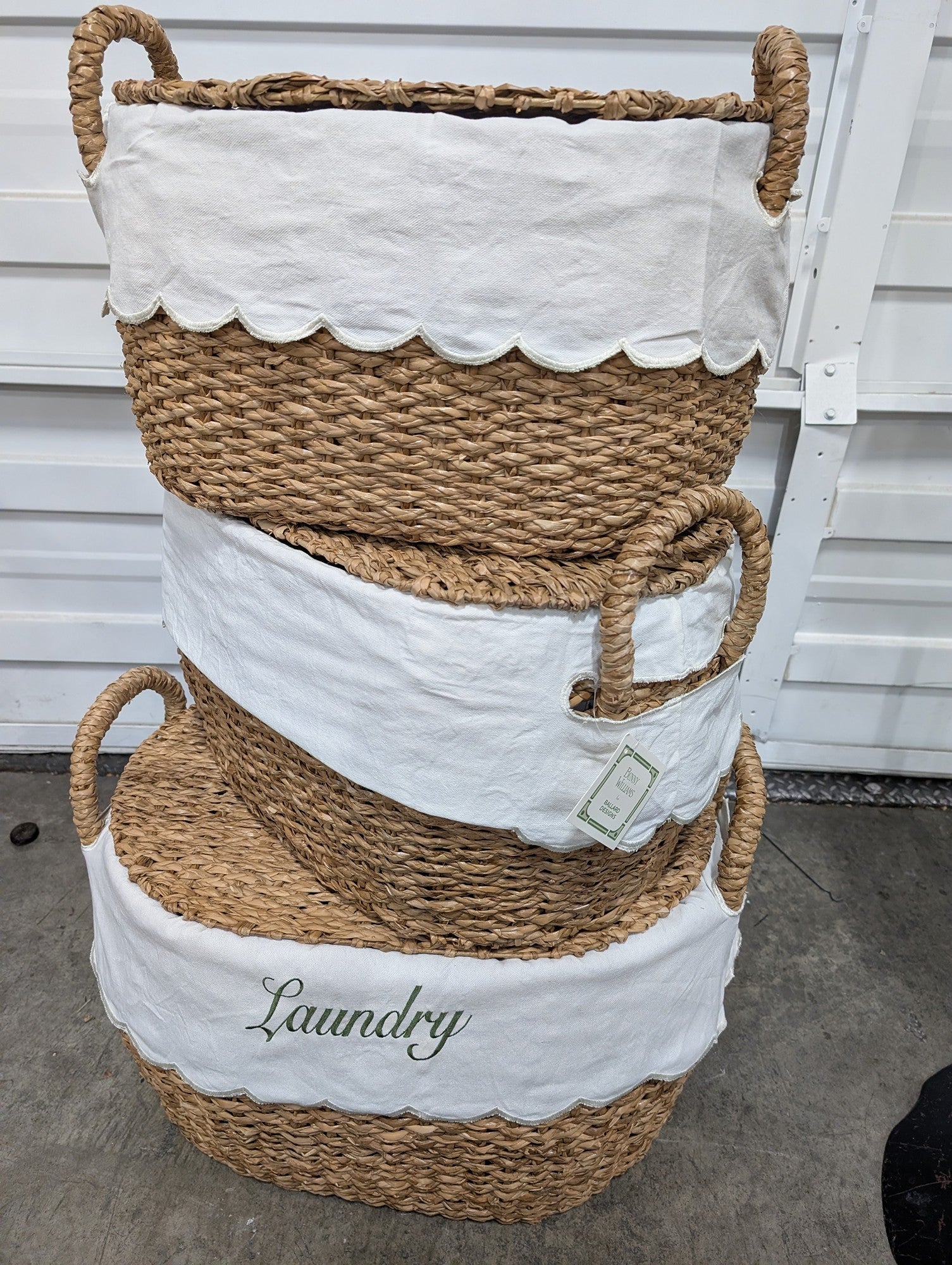 Bunny Williams for Ballard Designs Woven Baskets Set of 3 Laundry Hamper Storage with Scalloped Liners