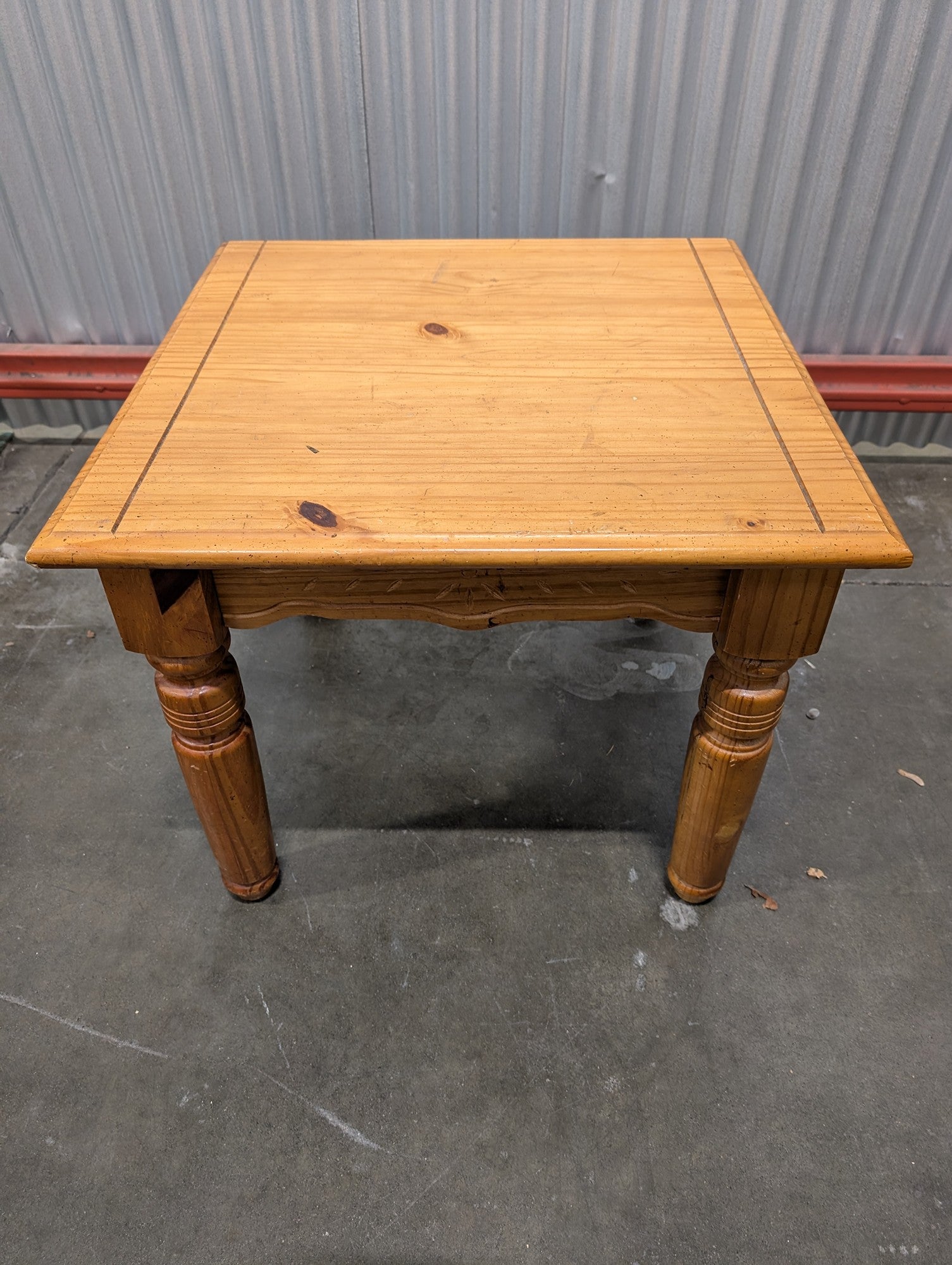 Solid Wood Square Accent Table with Turned Legs and Carved Skirt