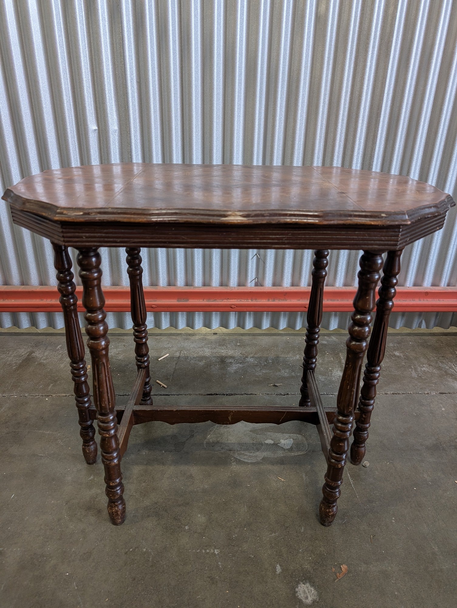 Vintage Octagonal Wood Accent Table with Turned Legs