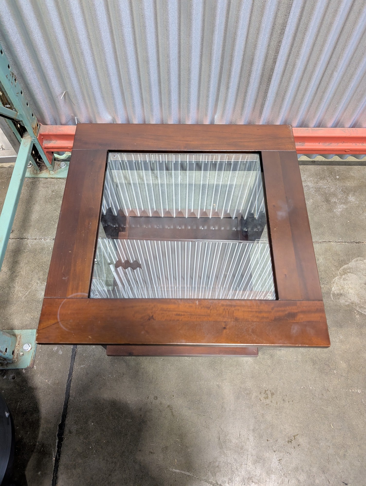 Versatile Dark Wood Accent Table with Glass Inlay and Lower Shelf