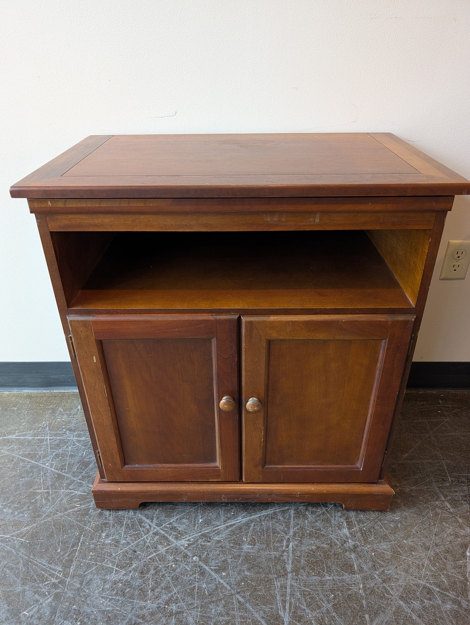 Compact Brown Wood Storage Cabinet with Spinning Top