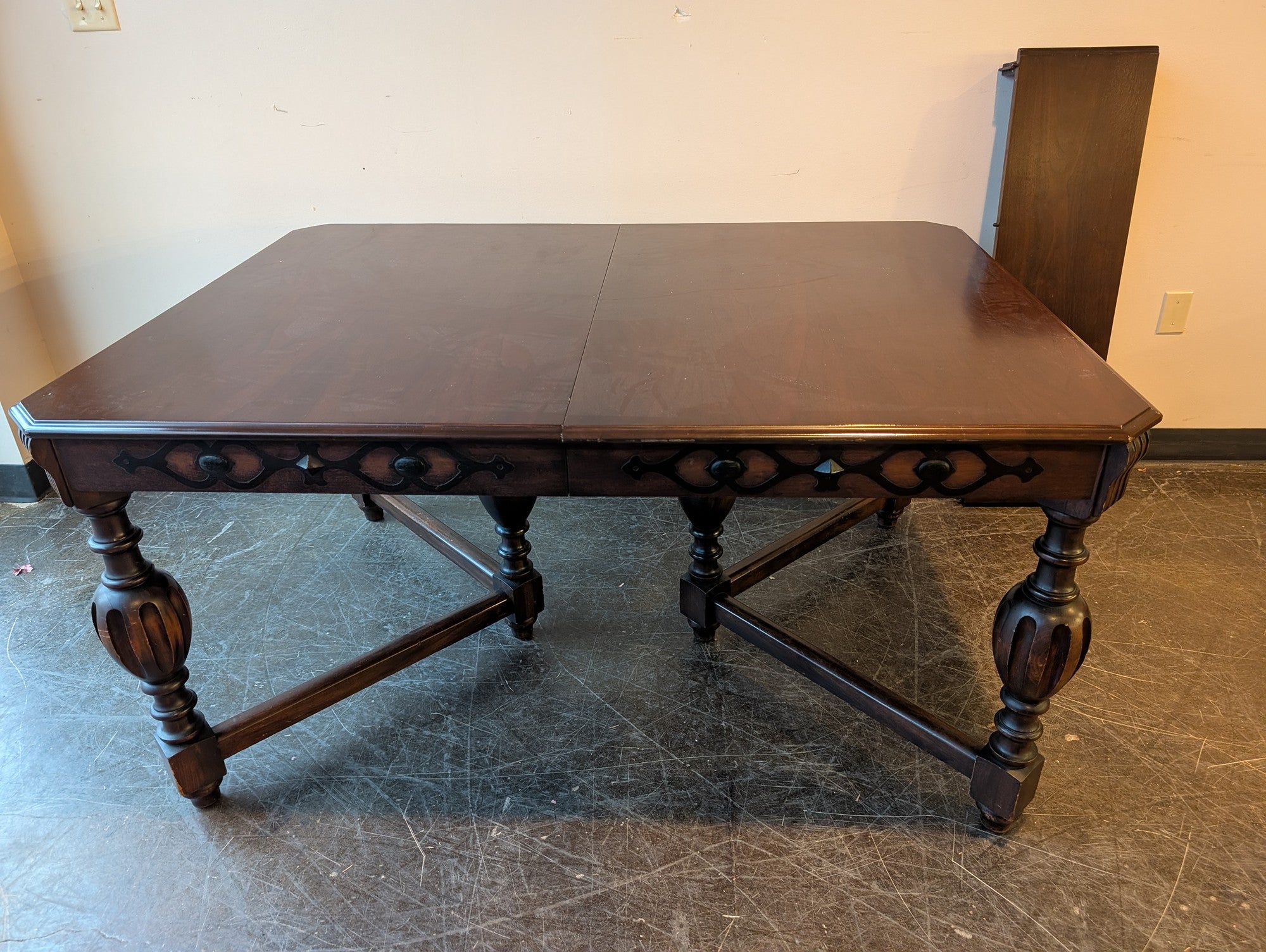 Vintage Style Dark Wood Dining Table with Turned Legs
