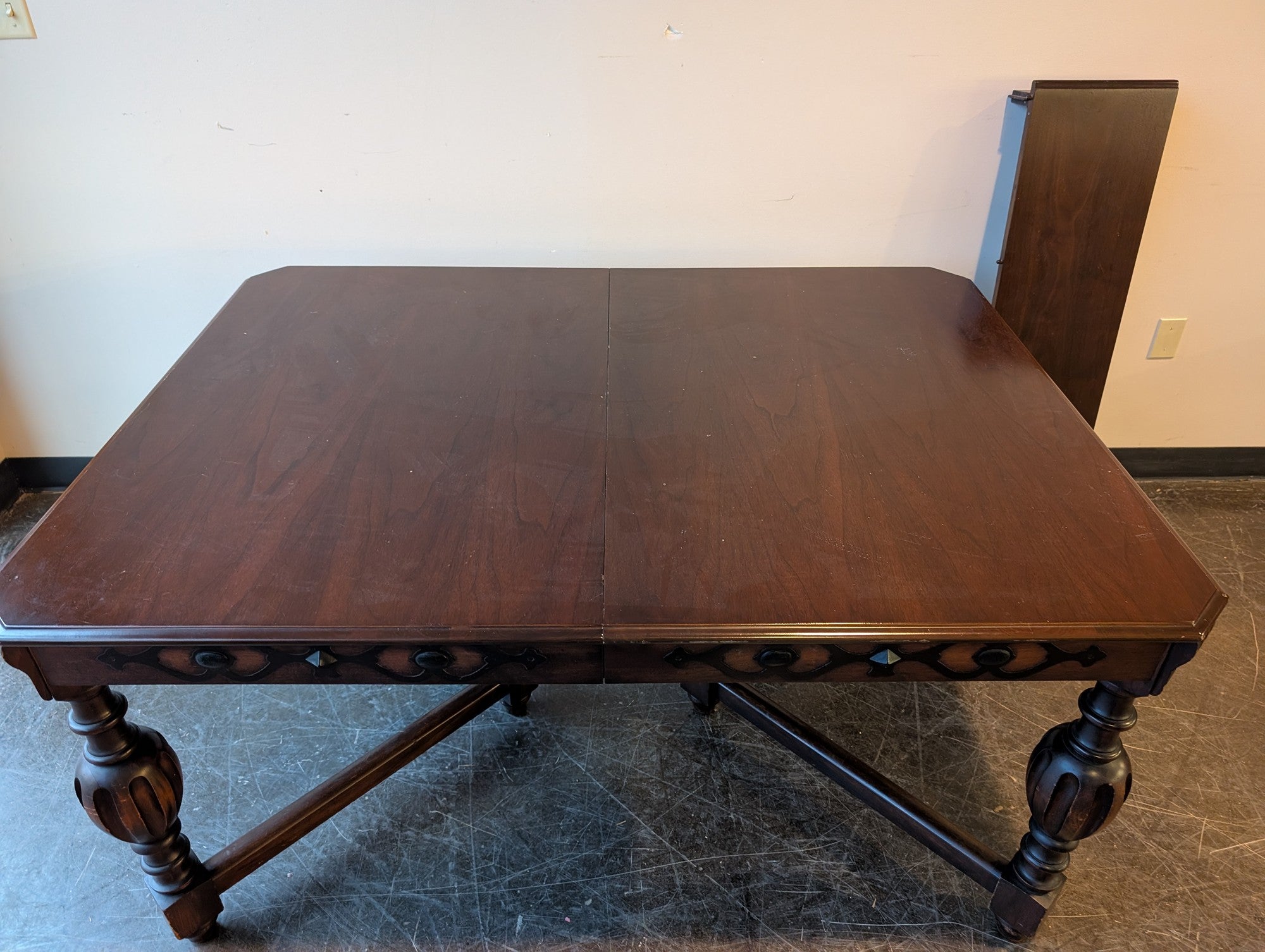 Vintage Style Dark Wood Dining Table with Turned Legs