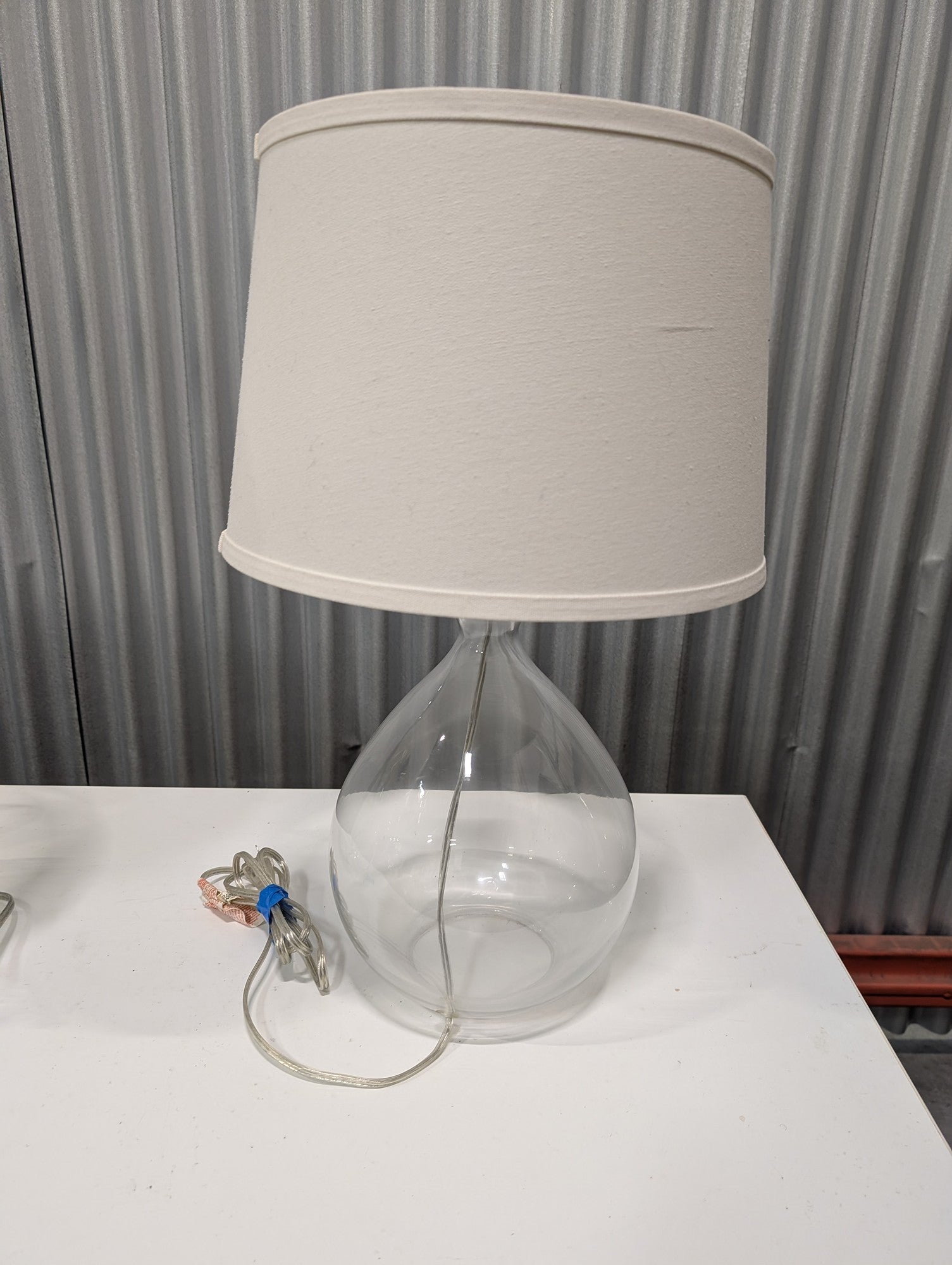 Modern Clear Glass Teardrop Table Lamp with Fabric Drum Shade