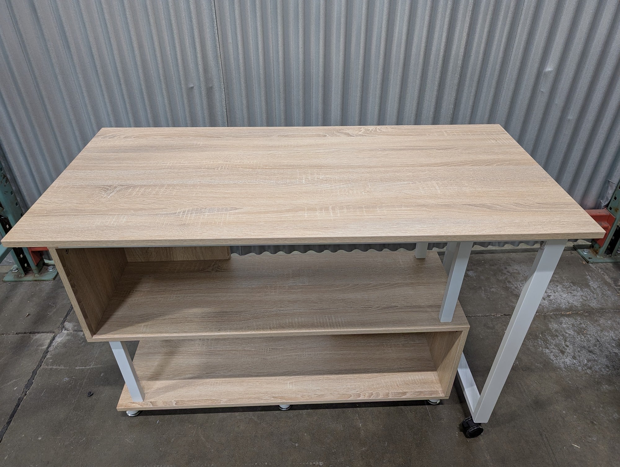 Modern Light Wood Finish Computer Desk with Integrated Shelving