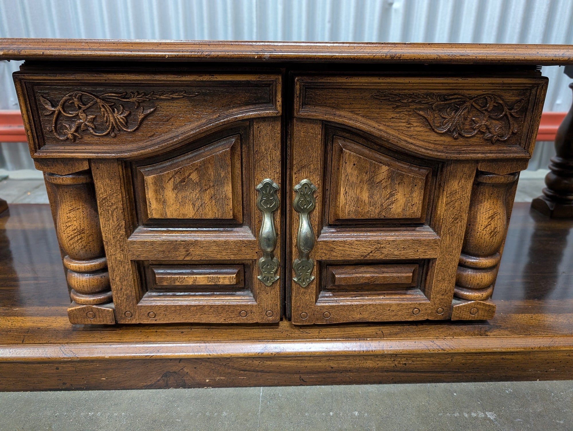 Traditional Carved Wood Coffee Table with Cabinet Storage