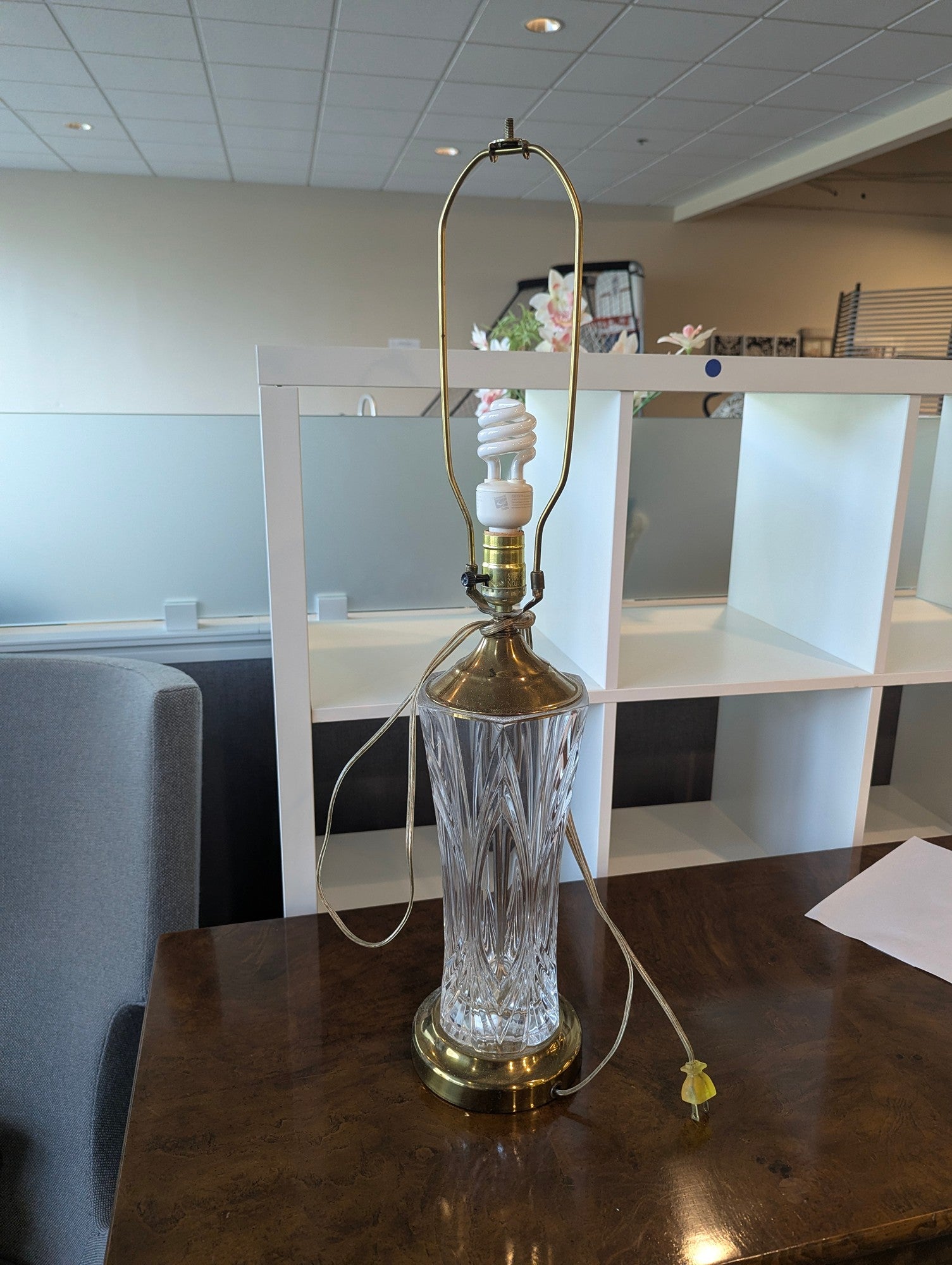 Vintage Style Cut Glass Table Lamp with Brass Finish