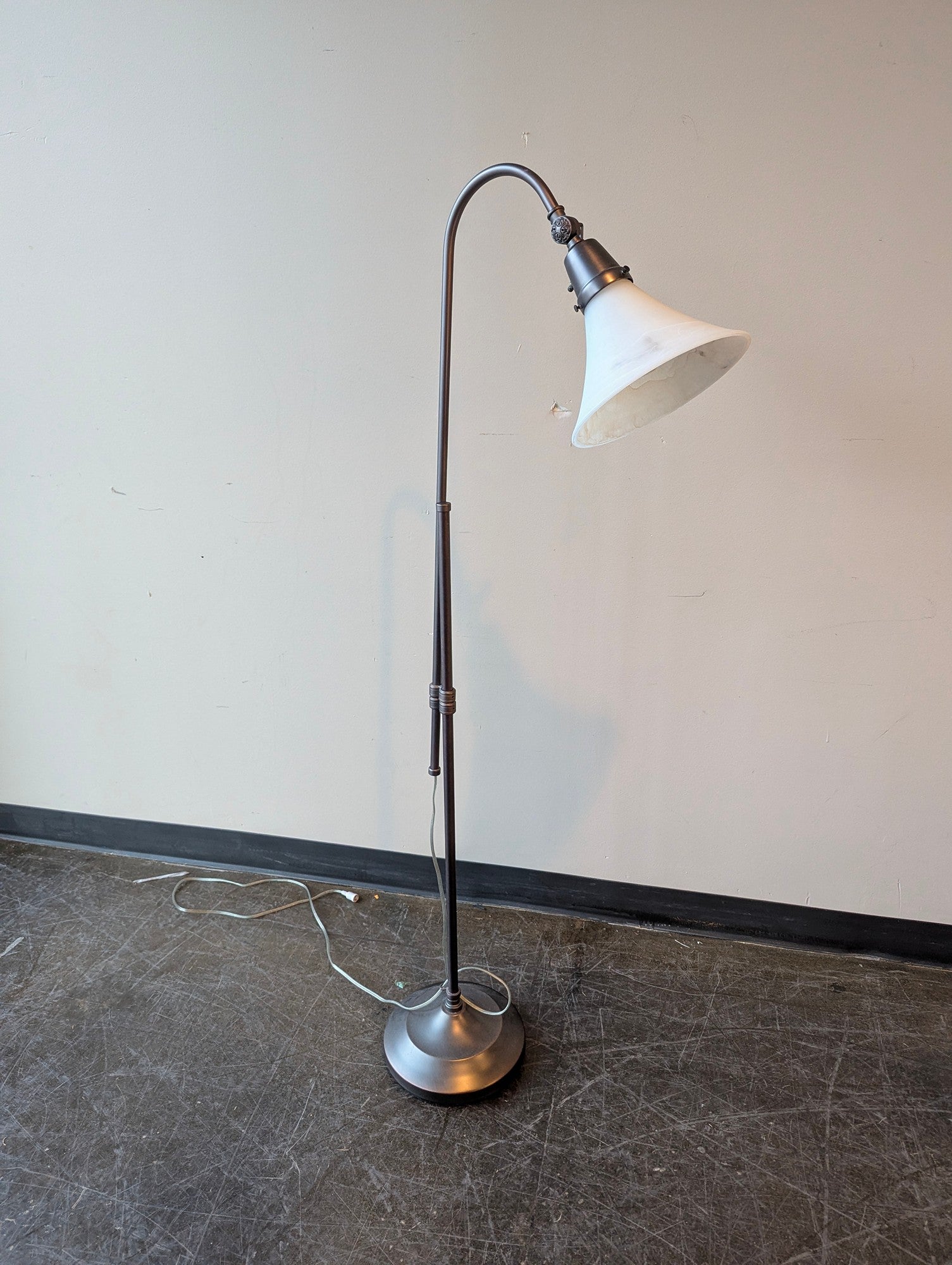 Industrial-Inspired Arc Floor Lamp with Frosted Glass Shade in