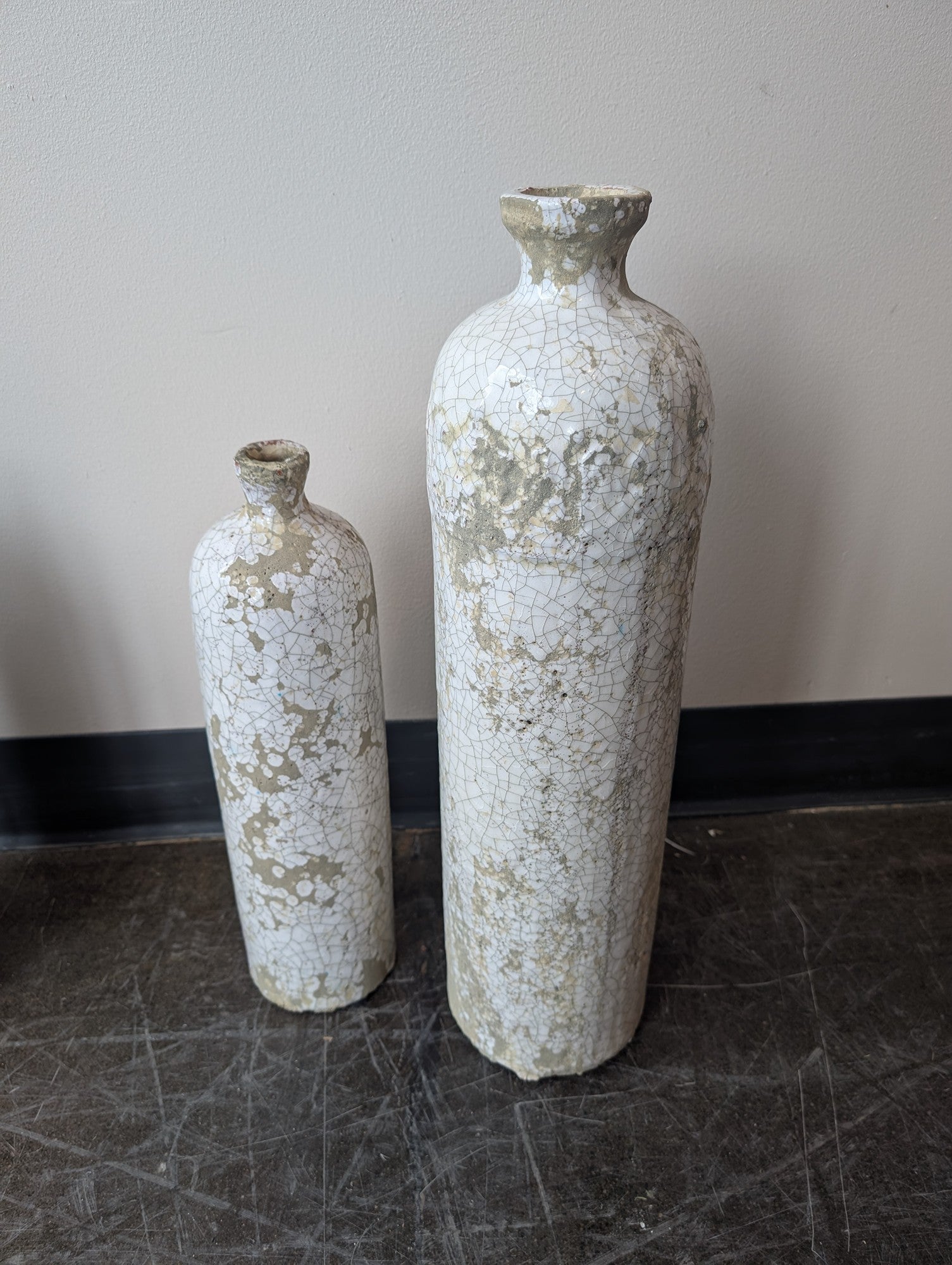 Rustic Textured Ceramic Bottle Vases - Set of Two