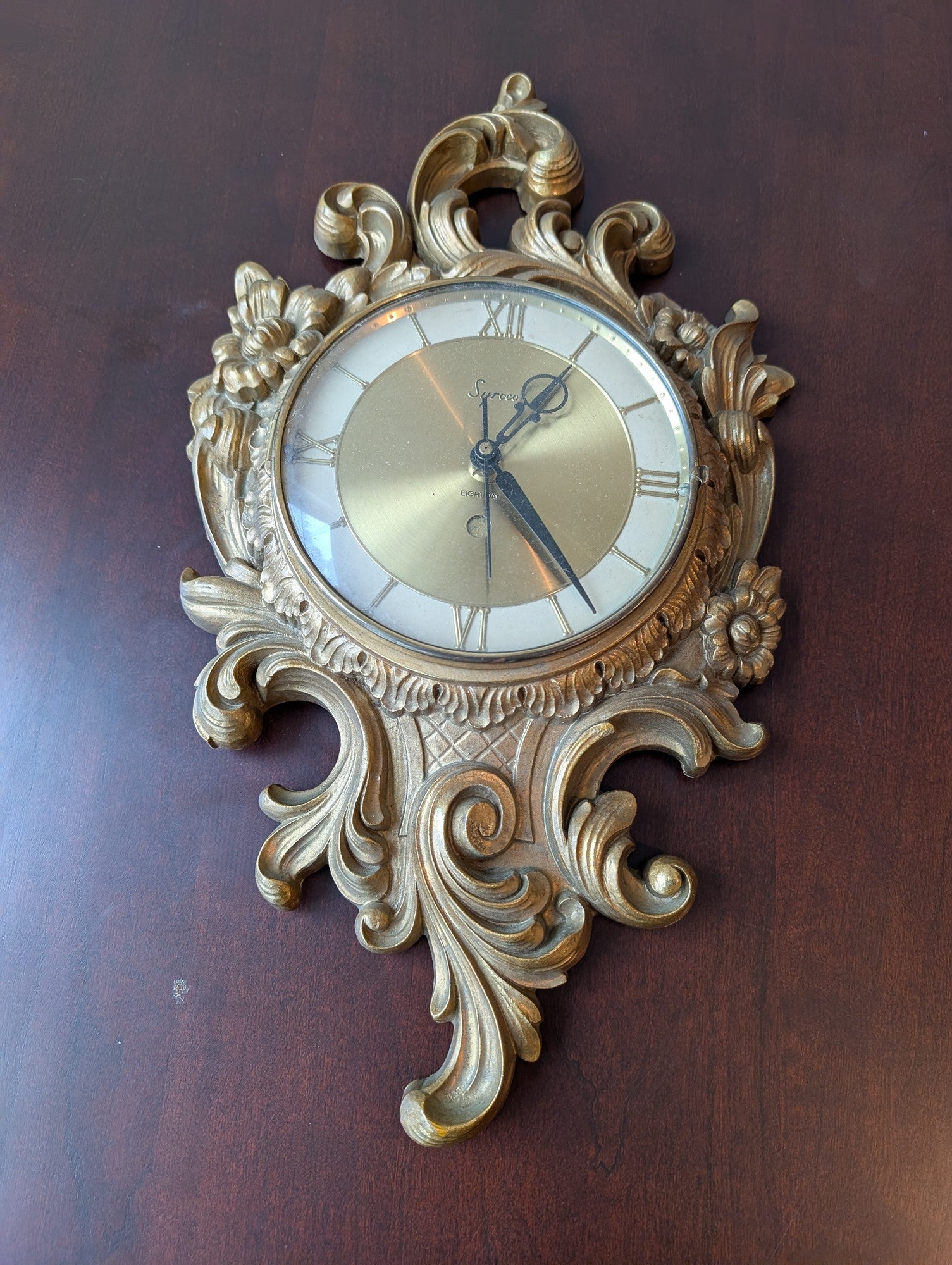 Syroco Ornate Gold-Tone Wall Clock Vintage Rococo Style