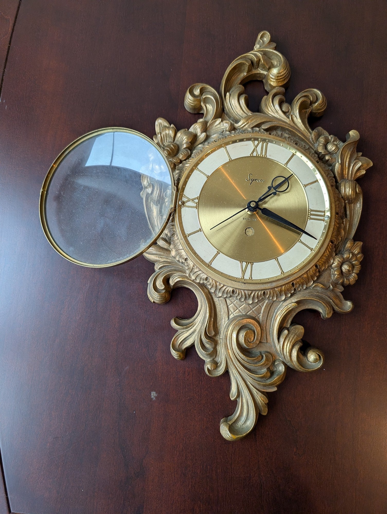 Syroco Ornate Gold-Tone Wall Clock Vintage Rococo Style