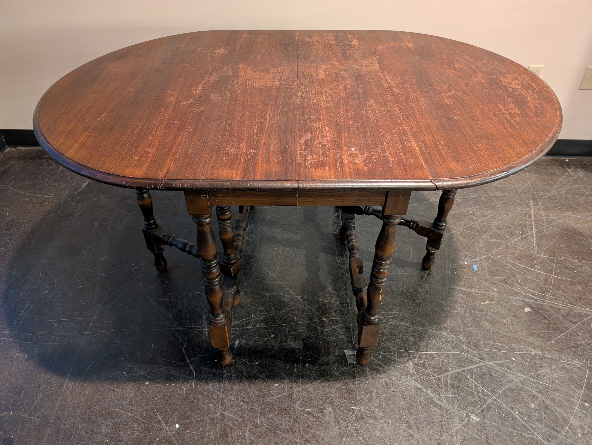 Vintage Dark Wood Drop-Leaf Dining Table with Turned Legs