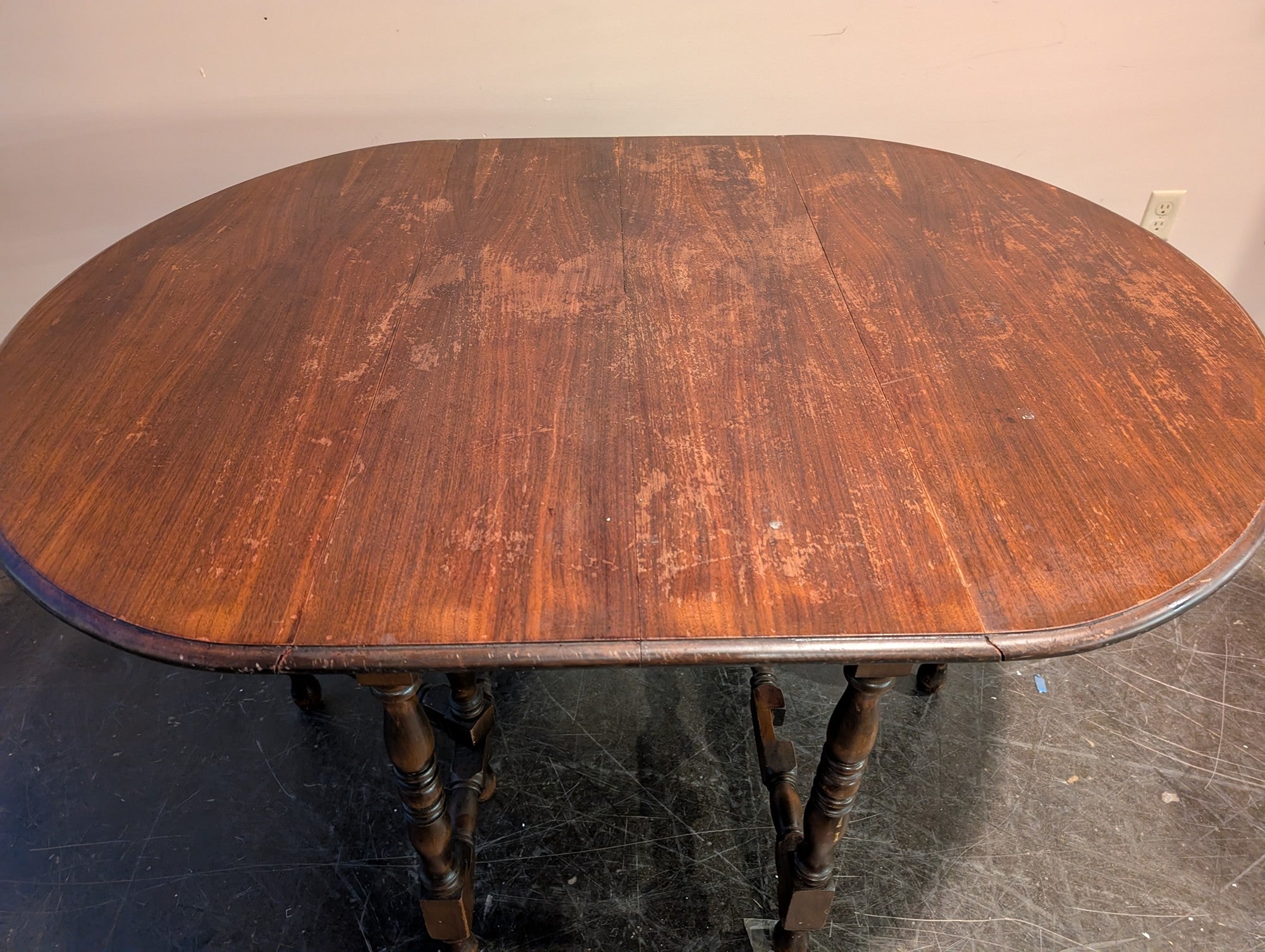 Vintage Dark Wood Drop-Leaf Dining Table with Turned Legs