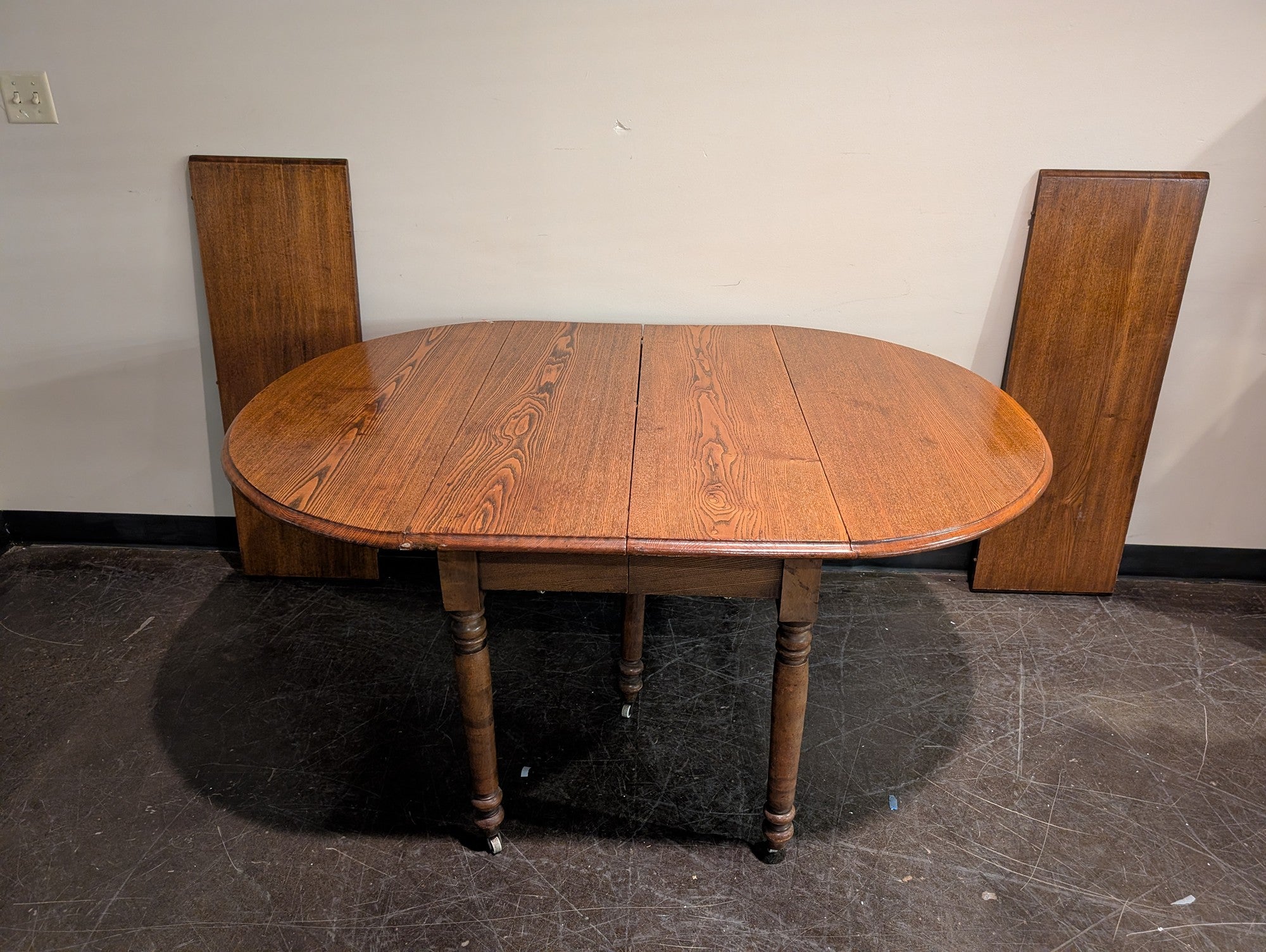 Vintage Wood Drop-Leaf Dining Table with Turned Legs