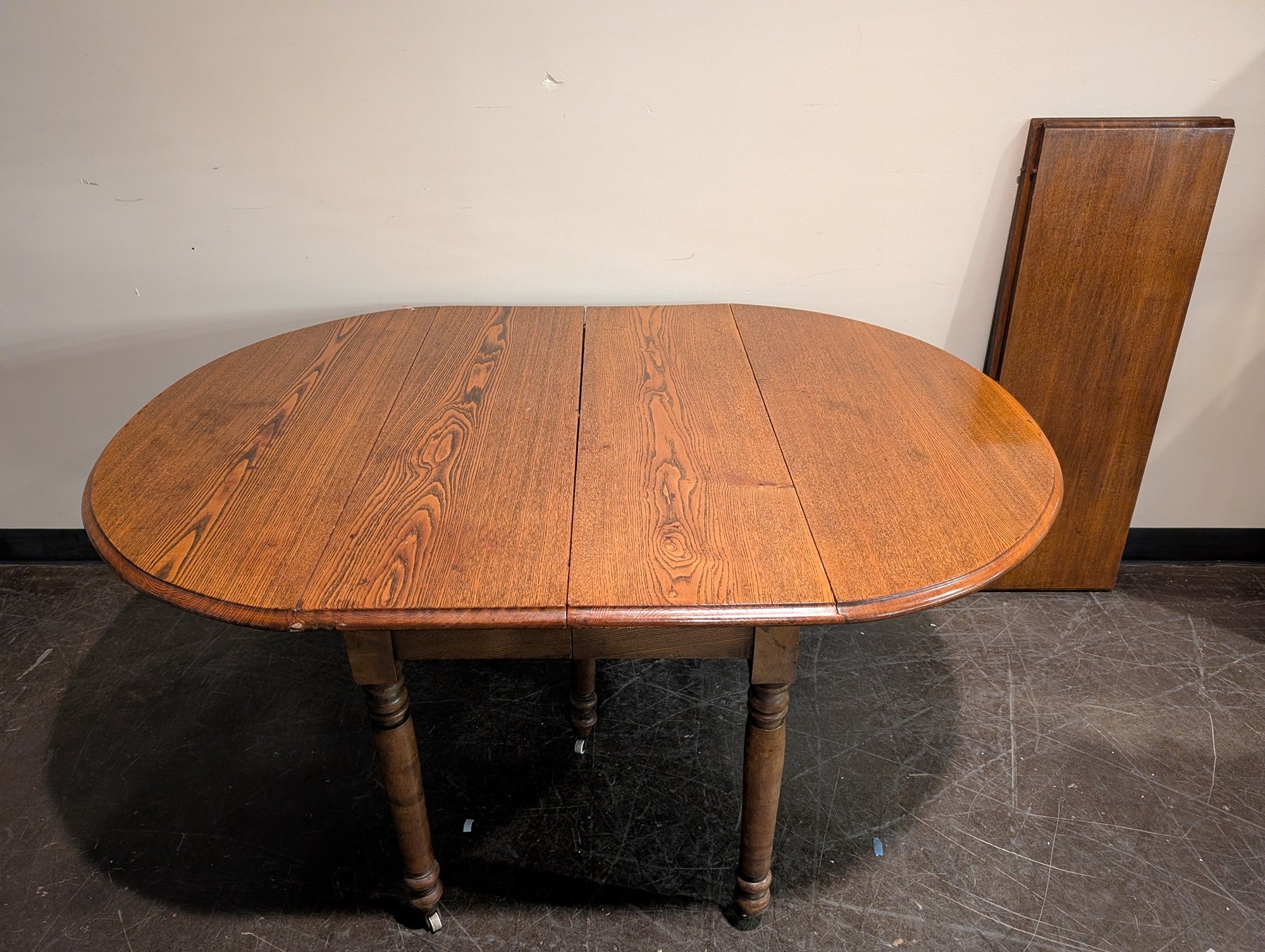 Vintage Wood Drop-Leaf Dining Table with Turned Legs