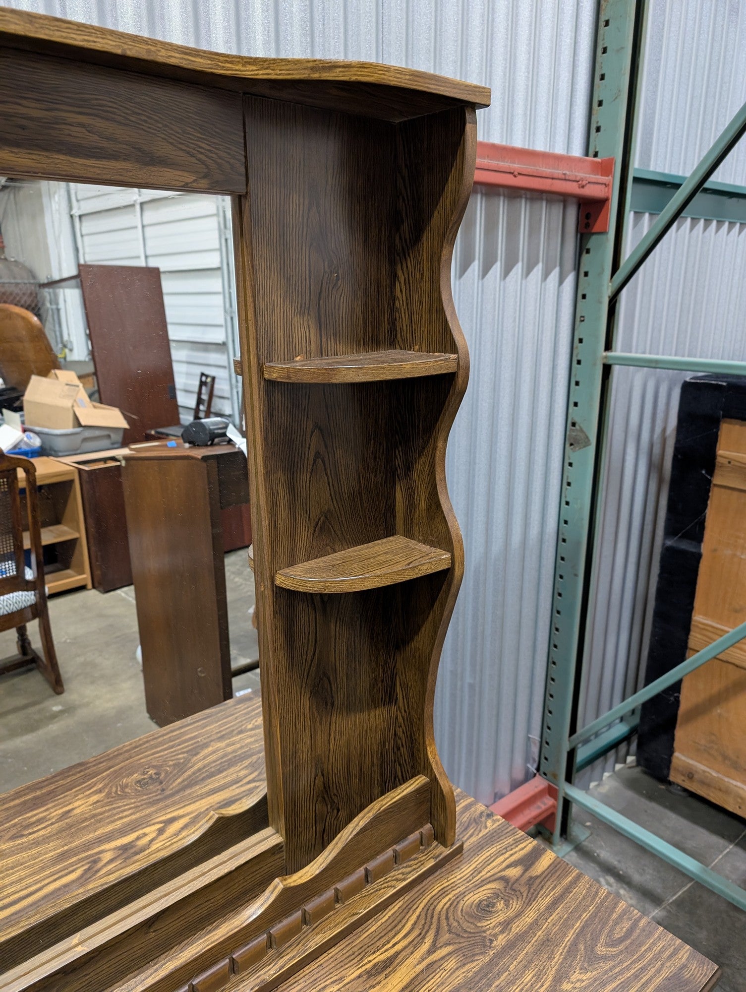 Traditional Wood Grain Dresser with Mirror and Display Shelves